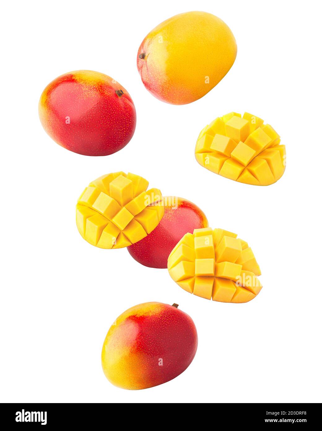 Falling mango isolated on white background, clipping path, full depth