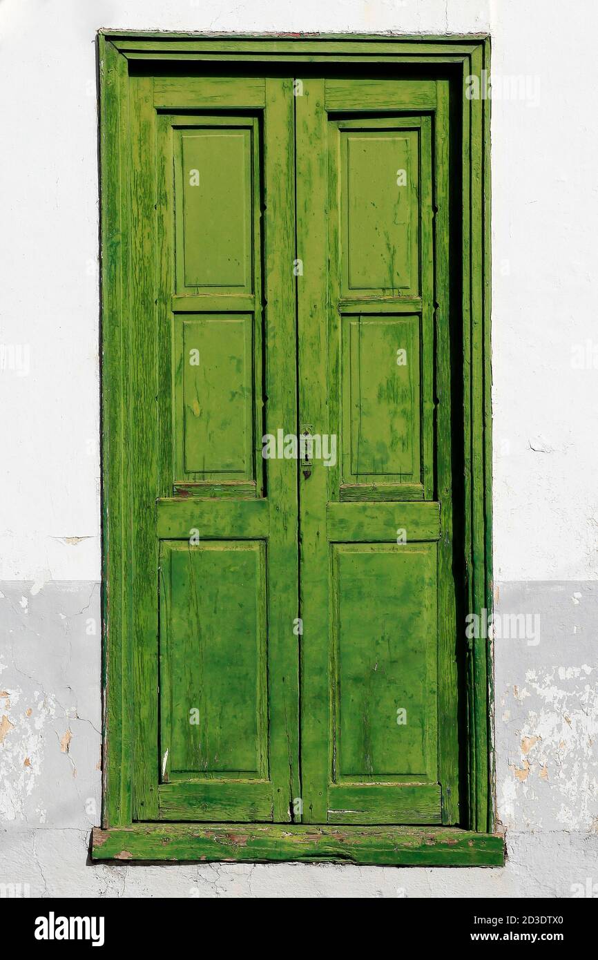 TENERIFE, SPAIN - 2015 June. Green old charming door in Tenerife. Stock Photo