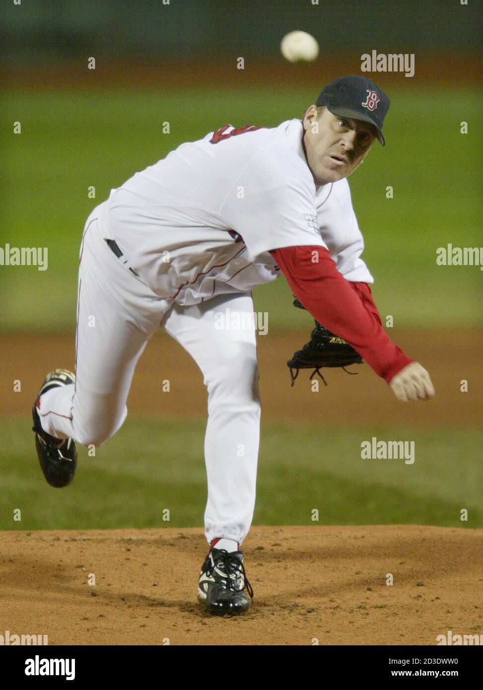 Boston Red Sox pitcher Curt Schilling throws against the St. Louis  Cardinals in the first inning of Game 2 of the World Series at Fenway Park  in Boston on October 24, 2004.