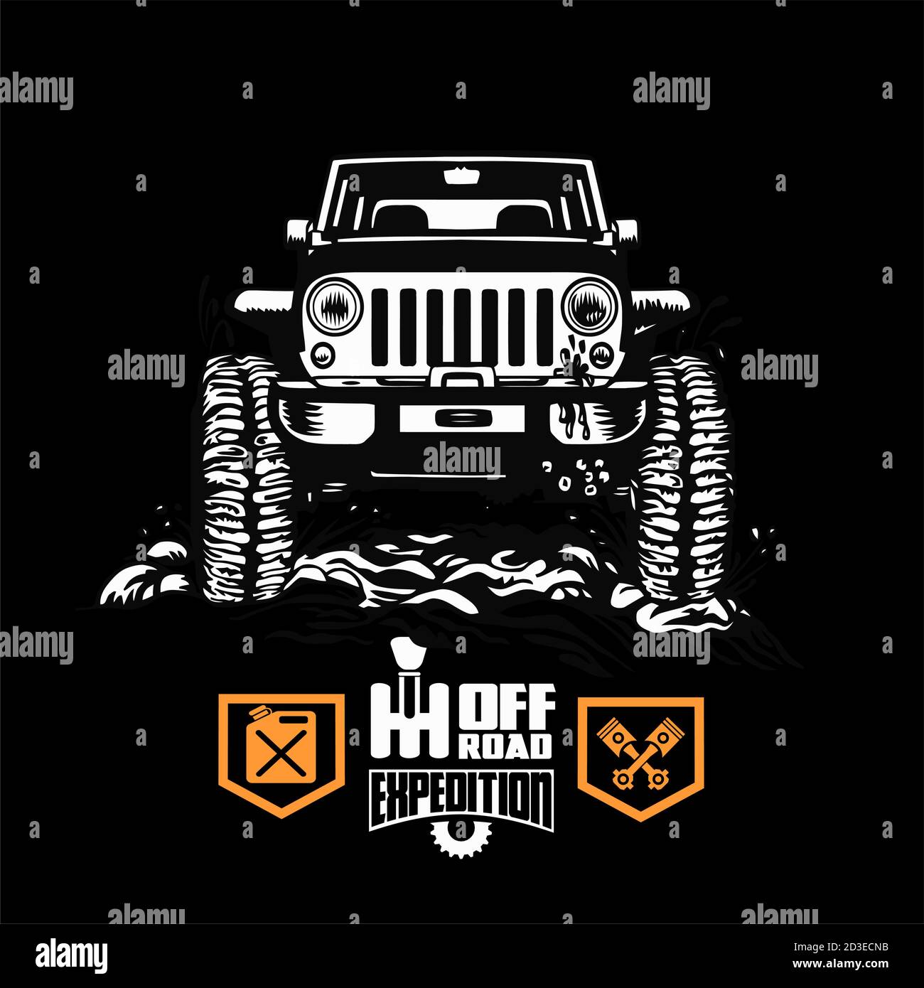 Suv car on black - elements for tshirt and emblem - vector set Stock Vector