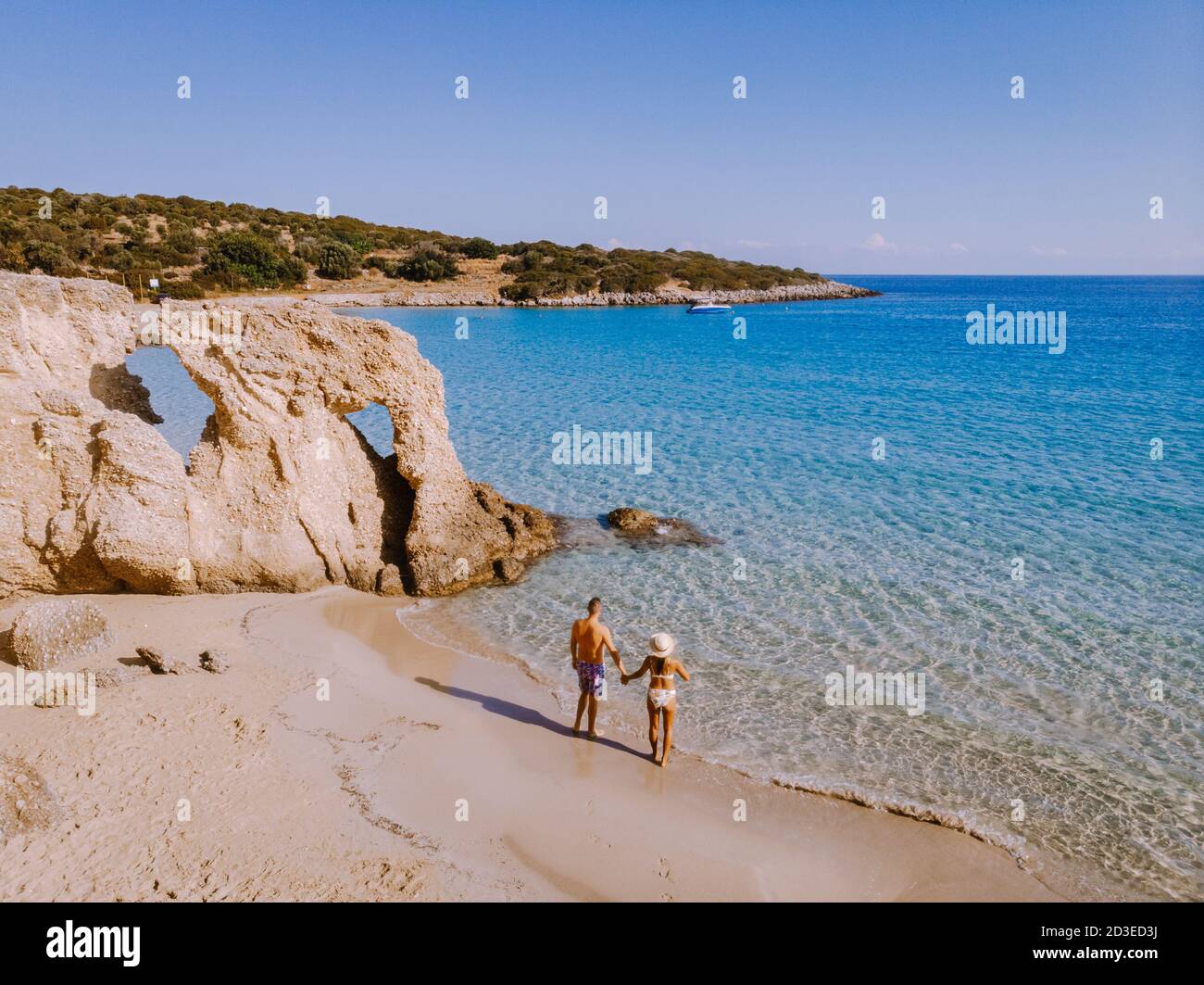Istron Tropical beach of Voulisma beach, Istron, Crete, Greece, couple on ...
