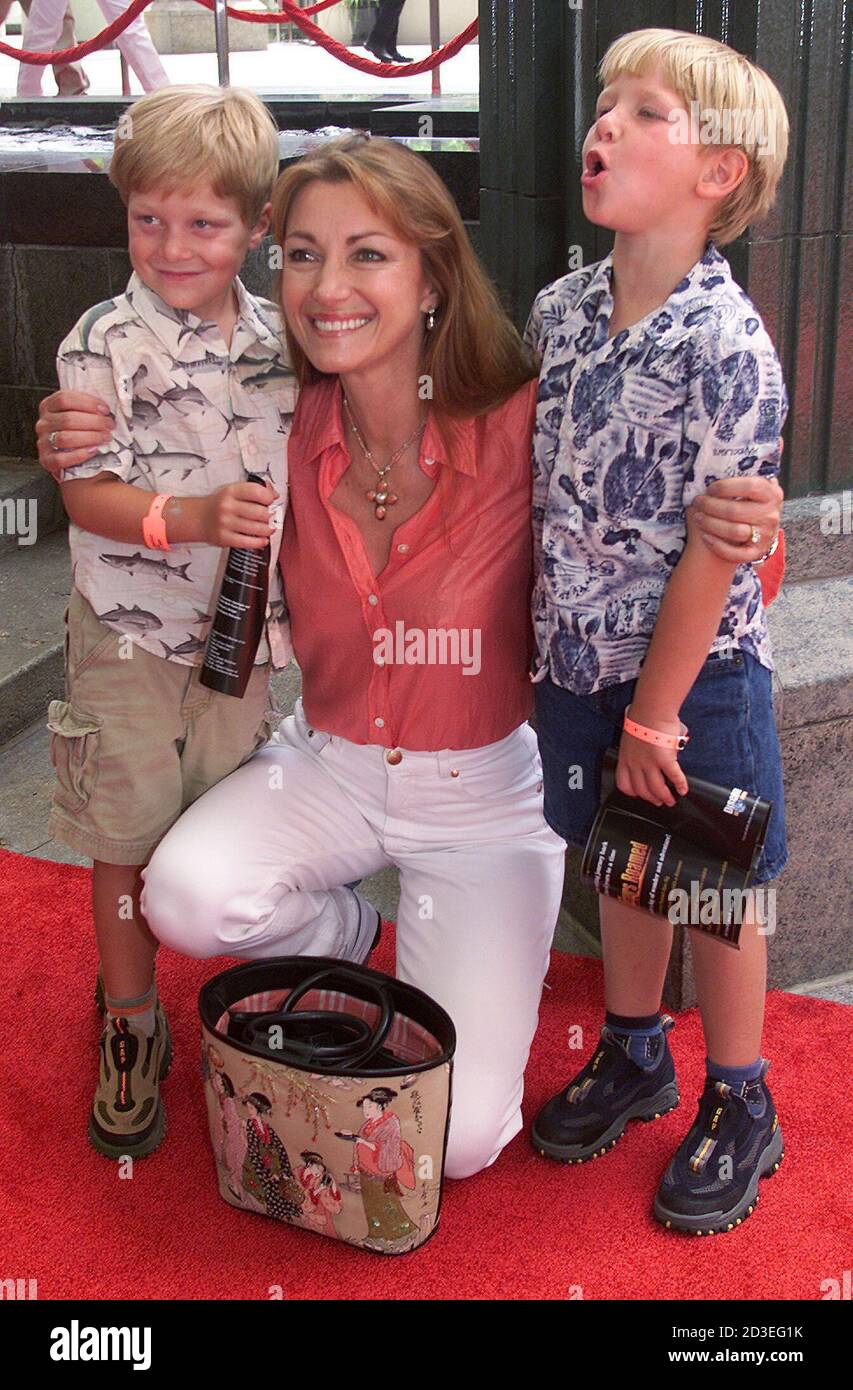 Actress Jane Seymour and twin sons John (L) and Kristopher (R) arrive