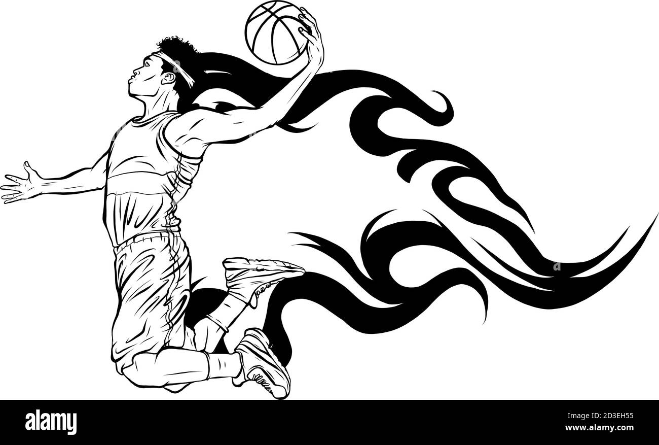 Basketball player jumps to dunk vector illustration art Stock Vector