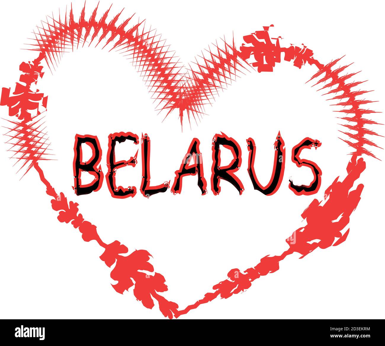 Red abstract heart and inscription Belarus inside Stock Vector