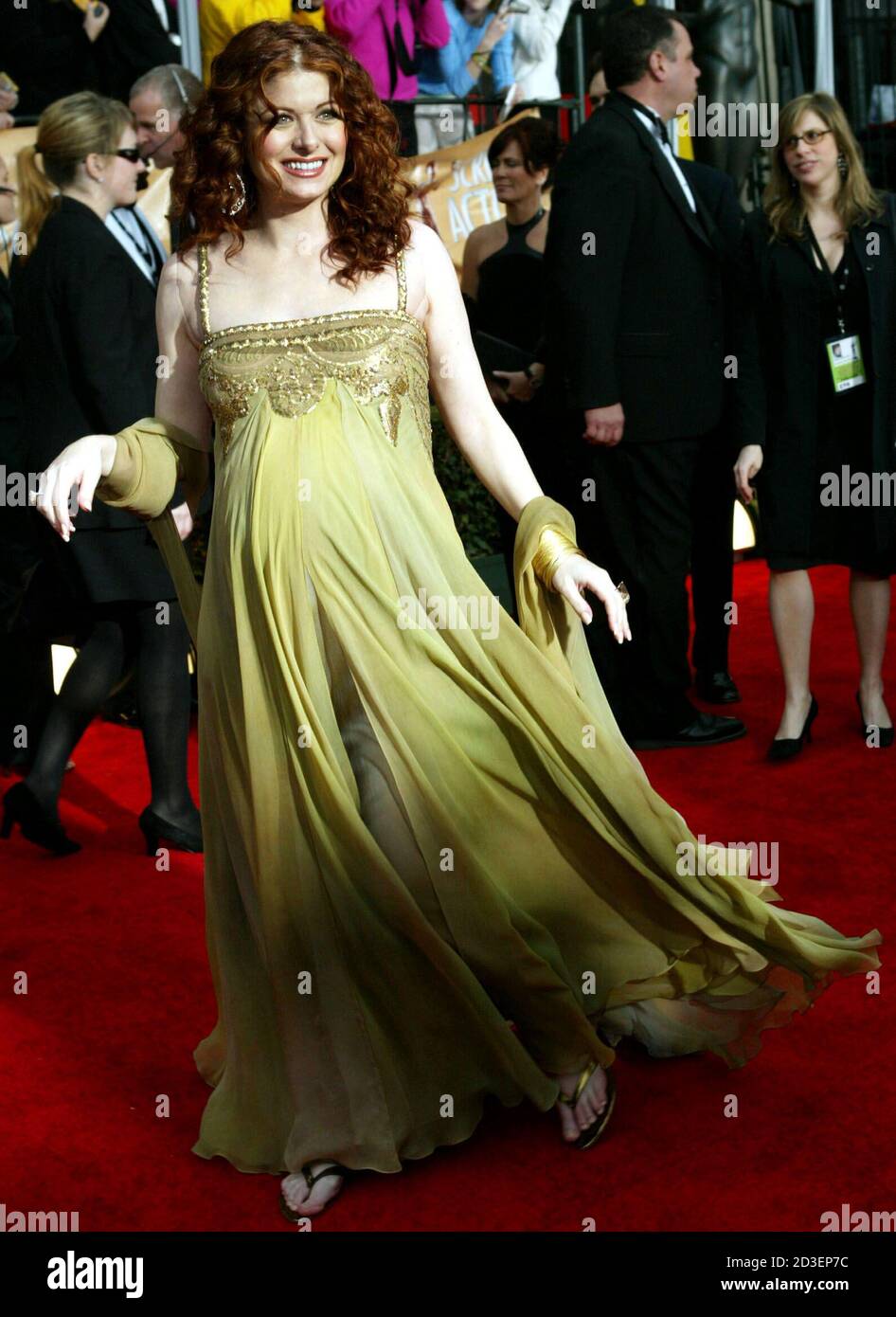 Actress Debra Messing Pregnant With Her First Child And Star Of The Television Comedy Series Will Grace Arrives At The 10th Annual Screen Actors Guild Awards At The Shrine Auditorium In