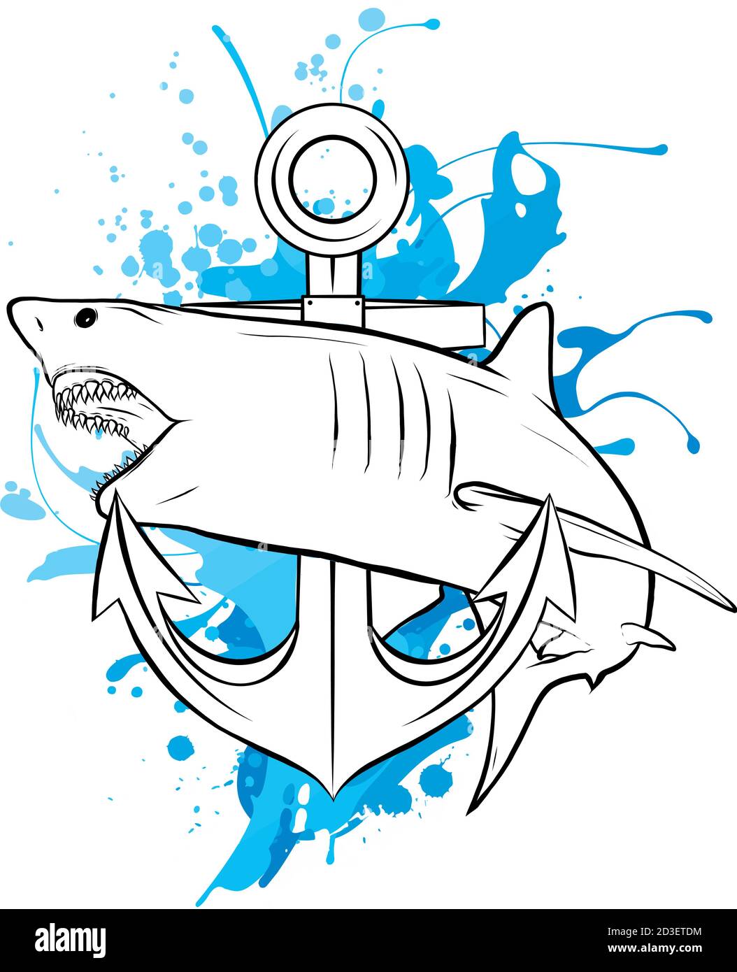 aggressive shark jump attack illustration. vector art Stock Vector