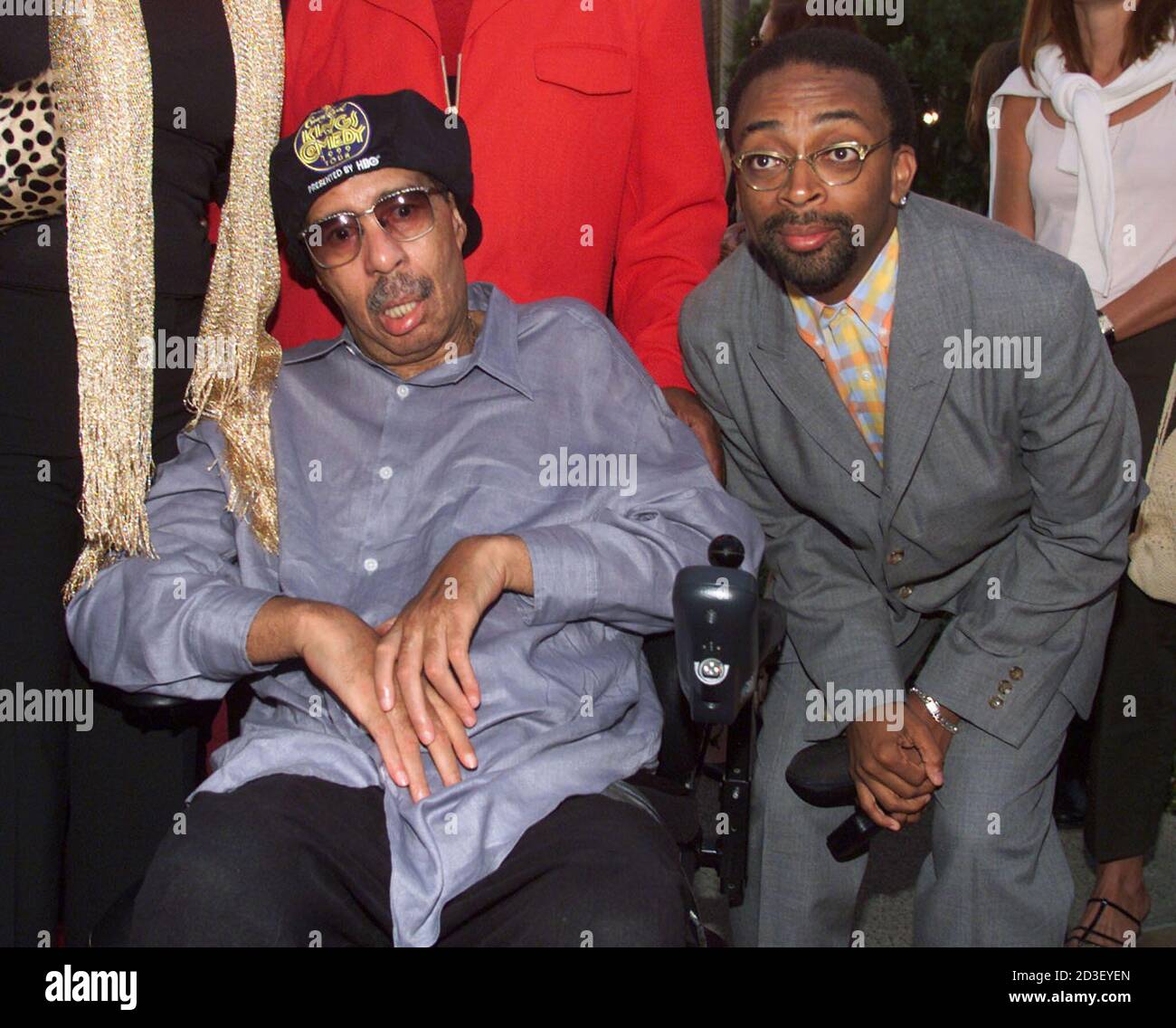 Comedian Richard Pryor poses with film director Spike Lee (R) at the premiere of Lee's new film, 'The Original Kings of Comedy,' on the Paramount Studios lot in Hollywood, August 10, 2000. Also this evening, Pryor, who suffers from multiple sclerosis, was honored with MTV Films' Lifetime Achievement Award for his contributions to the entertainment world. The film opens August 18 in the United States. Stock Photo