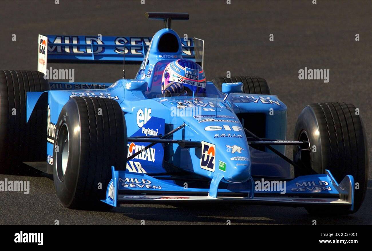 British Formula One driver Jenson Button tests his Benetton car at the  Estoril race track February 10, 2001. The Benetton racing team will be  testing in Portugal until February 14. LO Stock Photo - Alamy