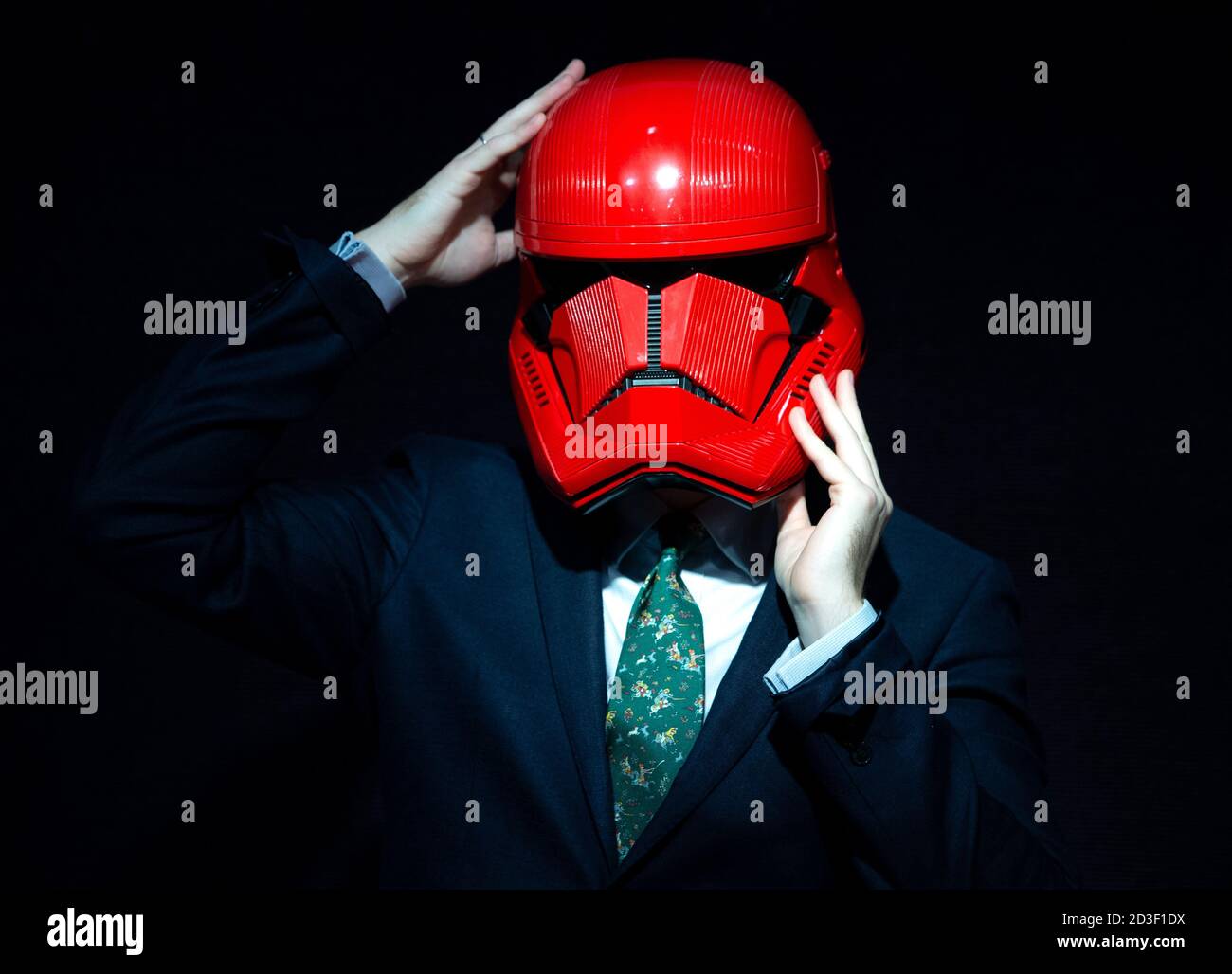 London, UK. 8th Oct, 2020. Sith Trooper Helmet used in 'Star Wars: The Rise of Skywalker' in 2019, Estmate £20,000-30,000. Bonhams Entertainment and Memorabilia will take place on October 13th. Credit: Mark Thomas/Alamy Live News Stock Photo