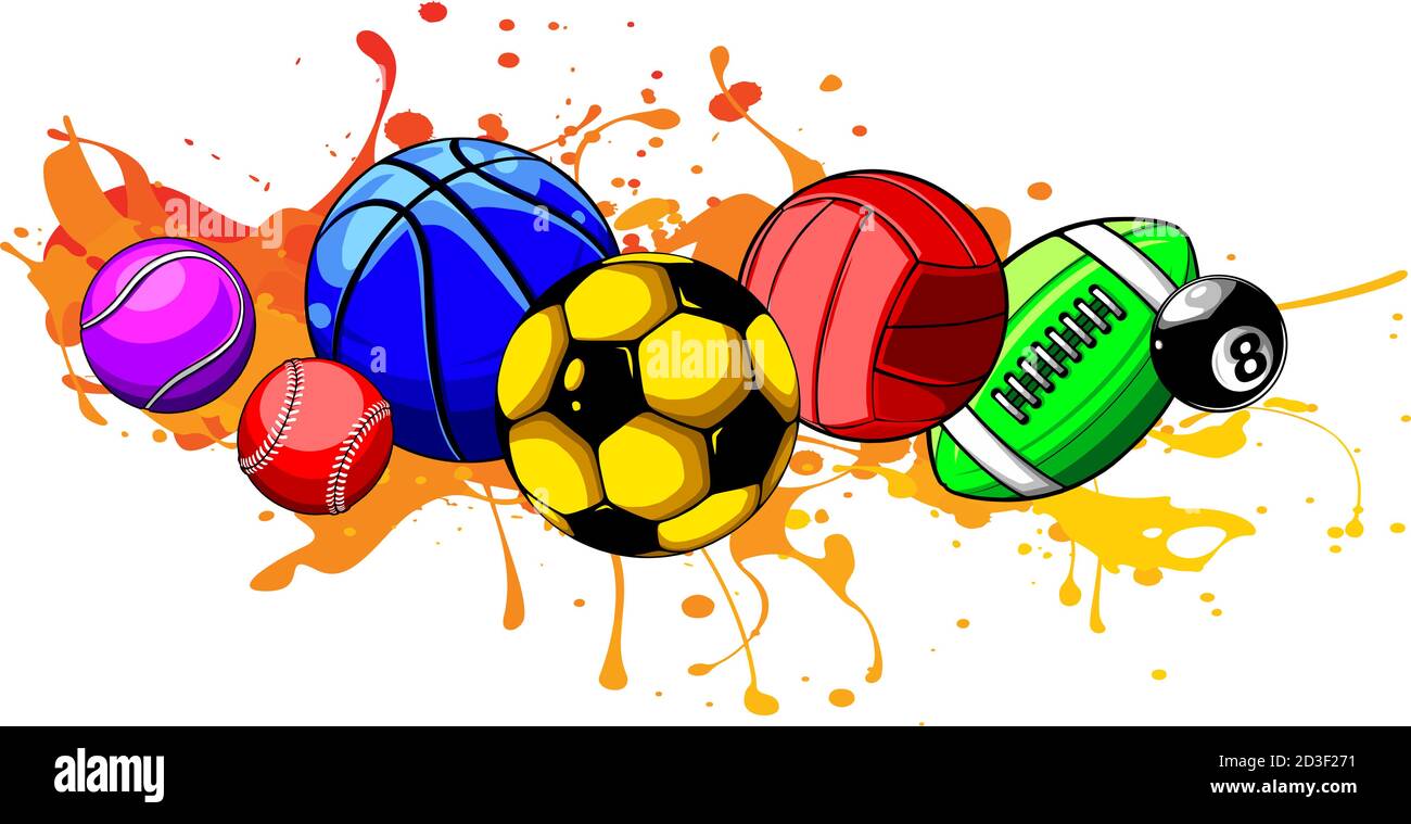 Composed set of different balls. Vector illustration. Stock Vector