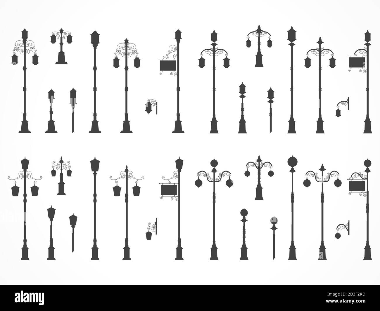 Vector set of street lights. Black silhouettes Stock Vector Image & Art