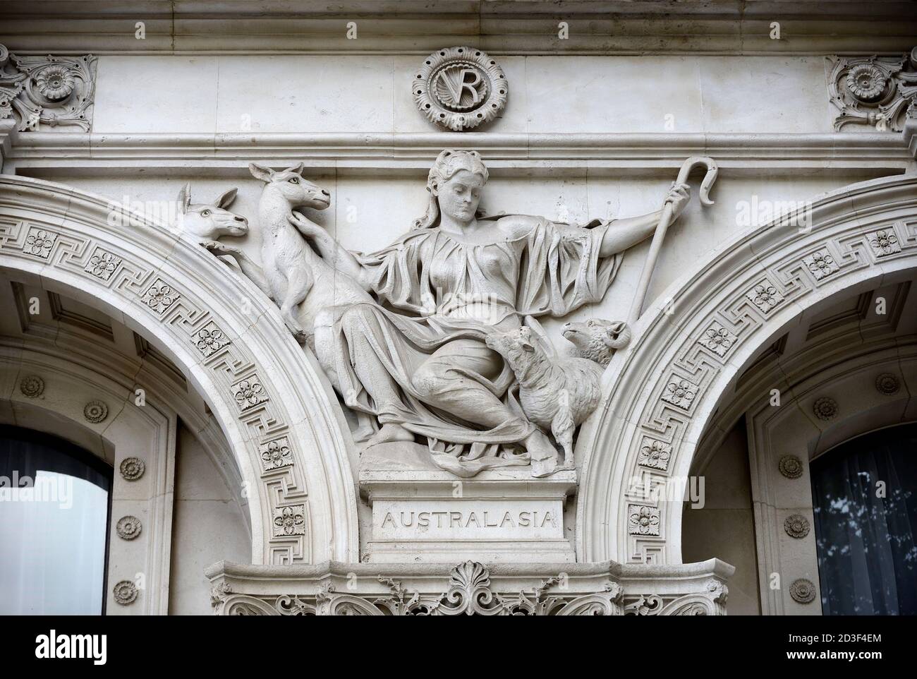 London, England, UK. Foreign and Commonwealth Office (1868) Whitehall. Allegorical figure (Henry Hugh Armstead: 1828-1905) representing the continent Stock Photo