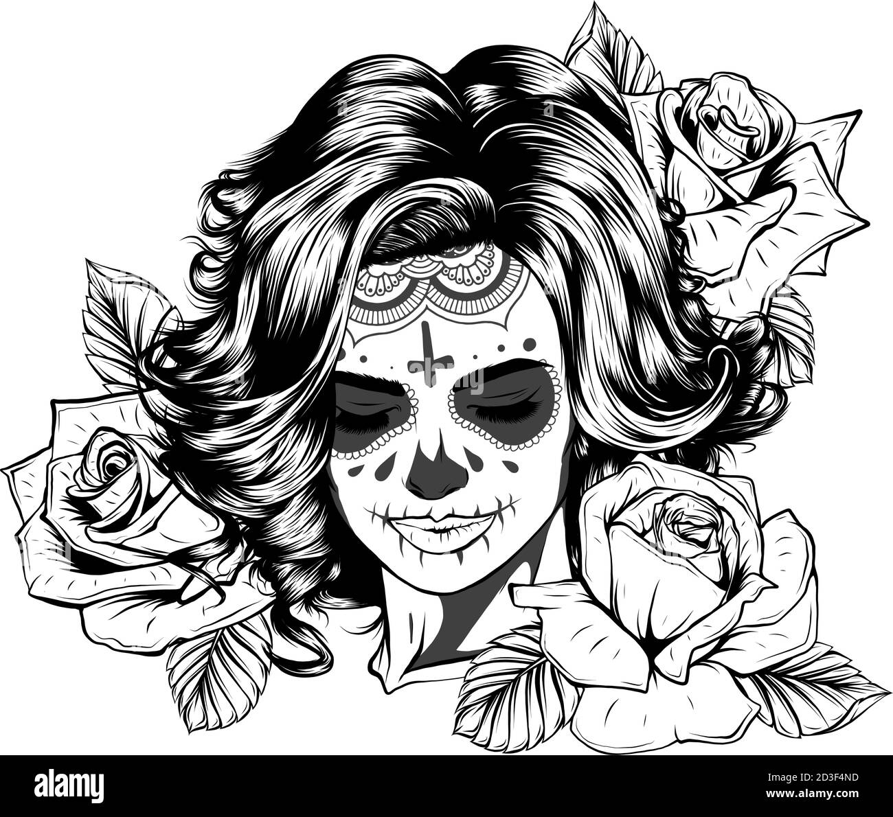 Floral woman Skull vector illustration design art Stock Vector