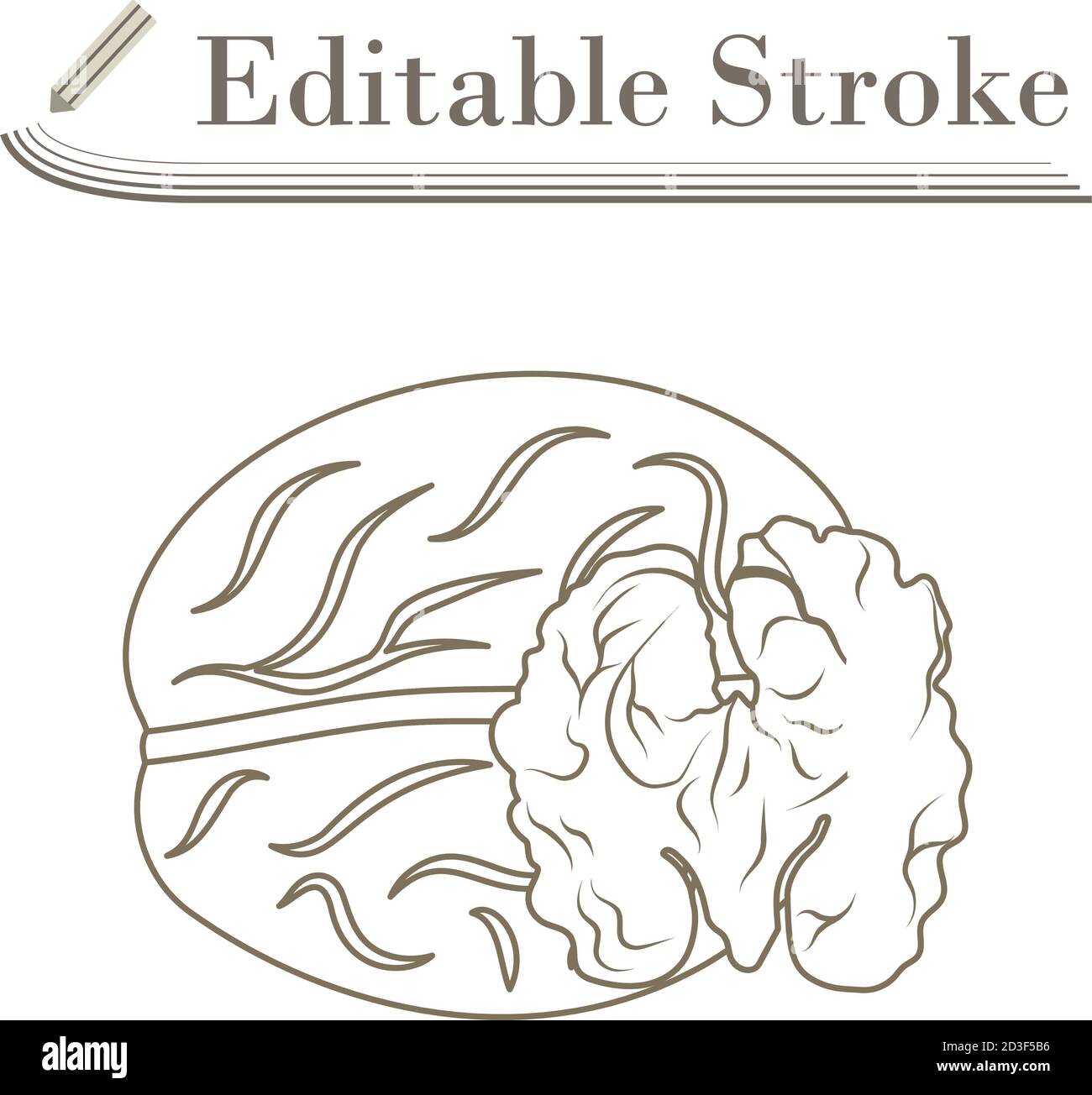 Walnut Icon. Editable Stroke Simple Design. Vector Illustration. Stock Vector