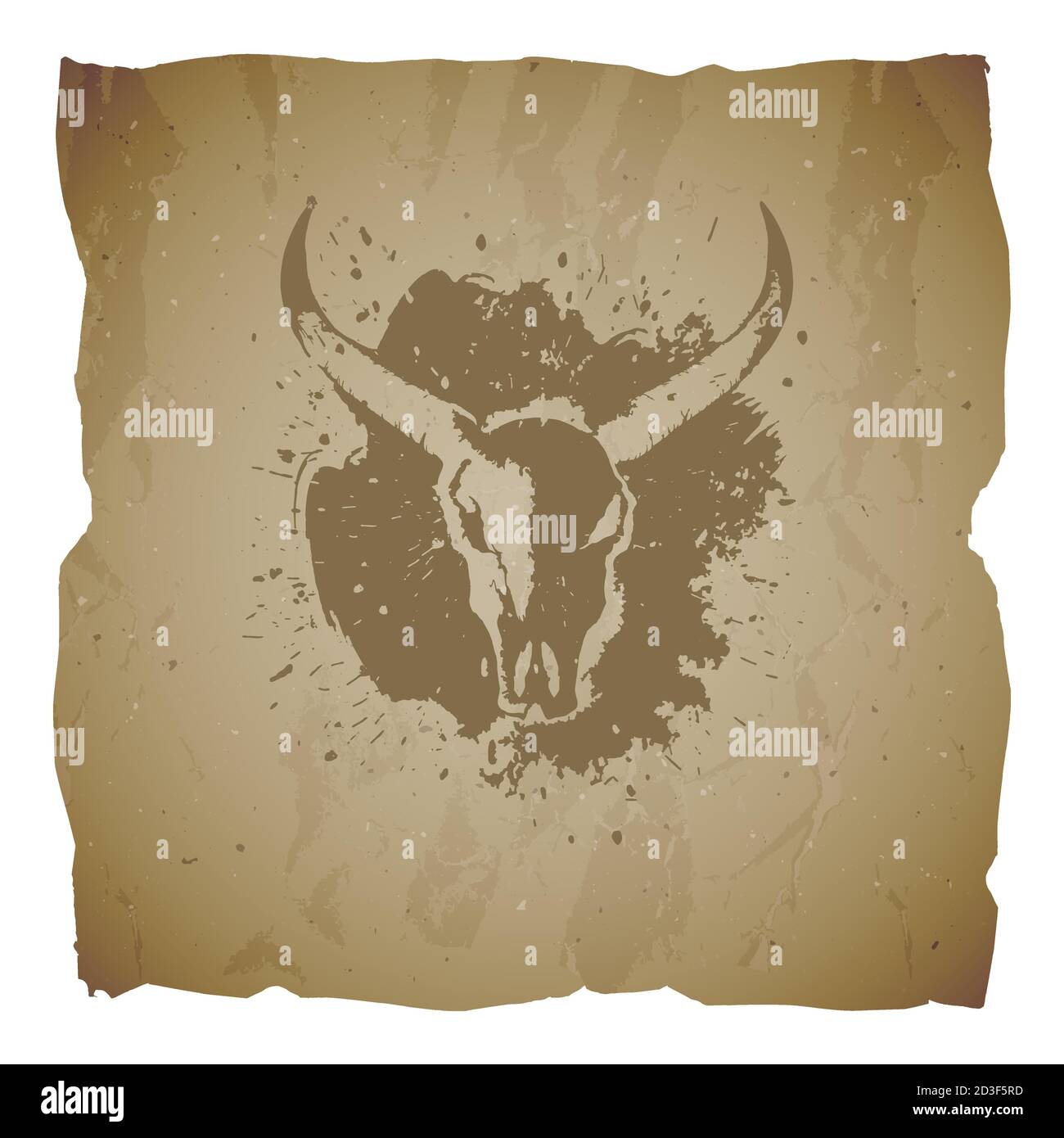 Vector illustration of hand drawn skull wild buffalo and grunge ...