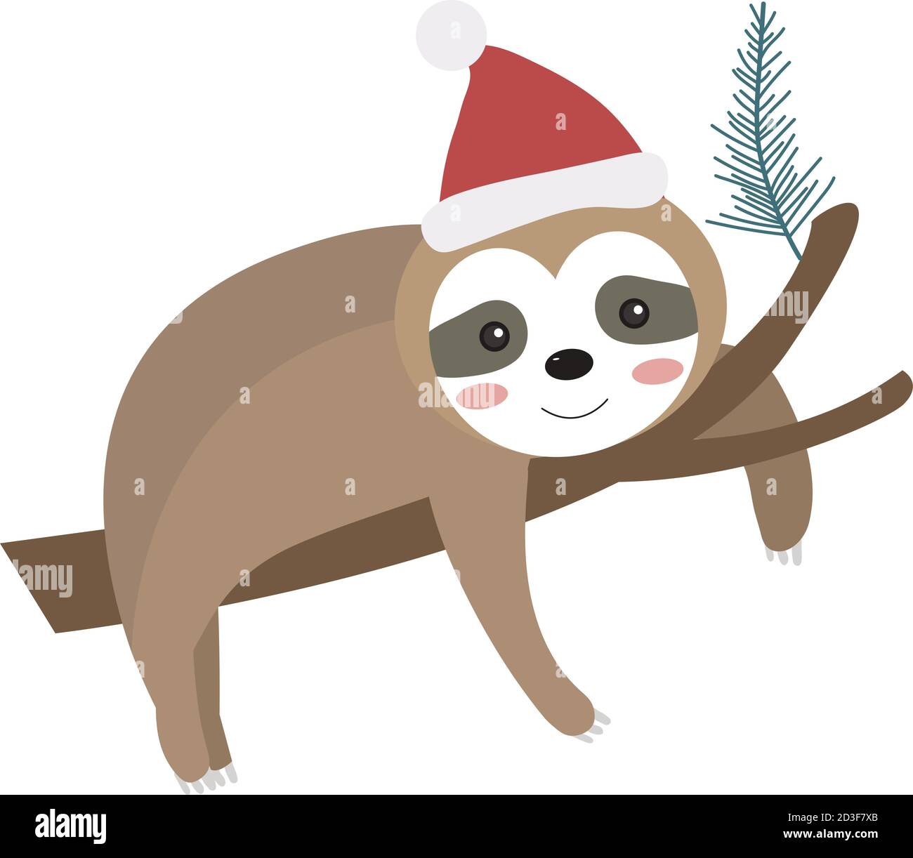 Cute christmas sloth icon flat, cartoon style. Vector illustration Stock Vector