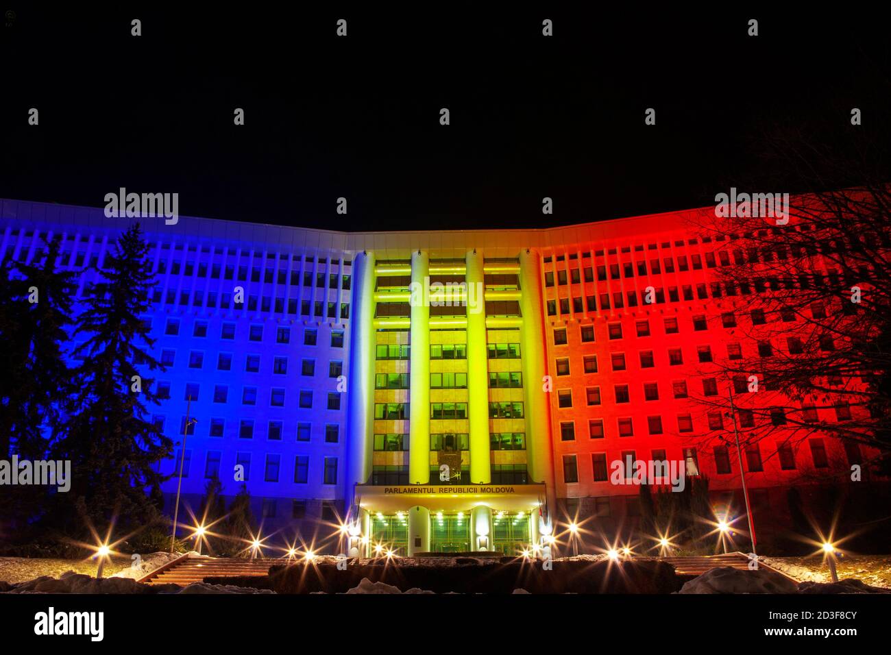 Photo of night parliament of Republic of Moldova Stock Photo