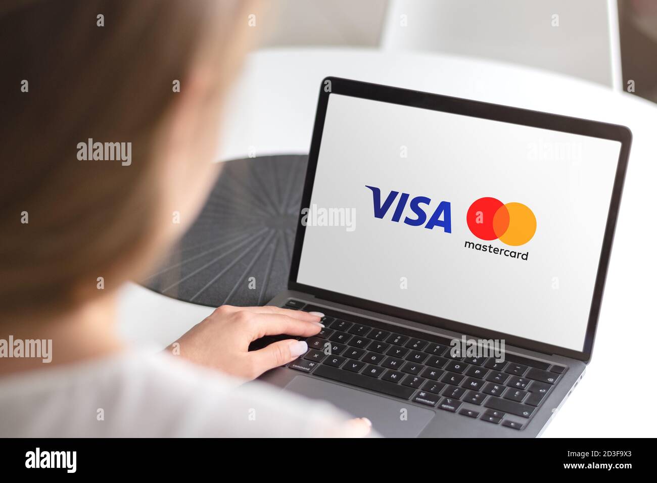 Guilherand-Granges, France - October 08, 2020. Smartphone with Visa and Mastercard logo. Multinational financial services cooperations. Credit cards. Stock Photo
