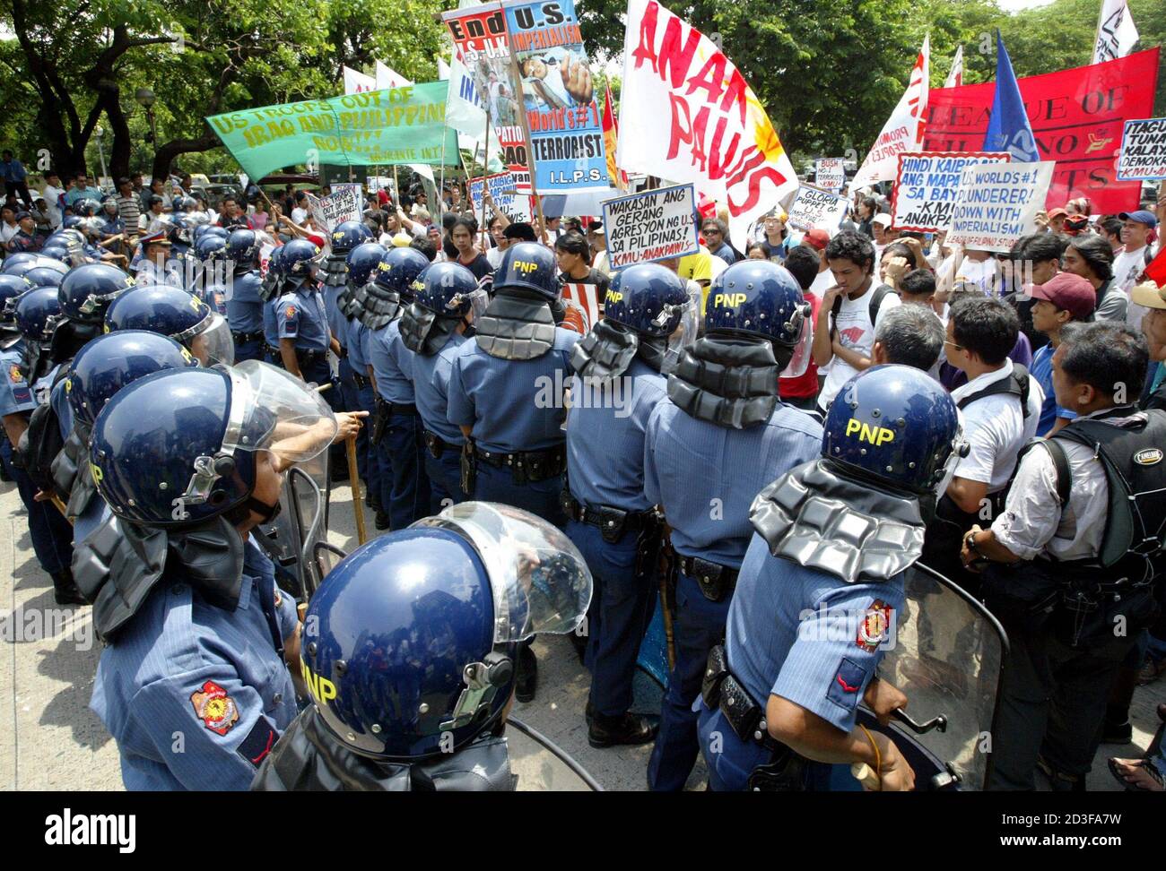 Philippine Anti Riot Policemen Block Protesters Marching Towards The U S Embassy In Manila June 12 04 To Decry What They Say Is Continued U S Interference In The Country S Internal Affairs The Protest Coincides With Philippine Anti Riot Policemen Block Protesters Marching Towards The U S Embassy In Manila June 12 04 To Decry What They Say Is Continued U S Interference In The Country S Internal Affairs The Protest Coincides With