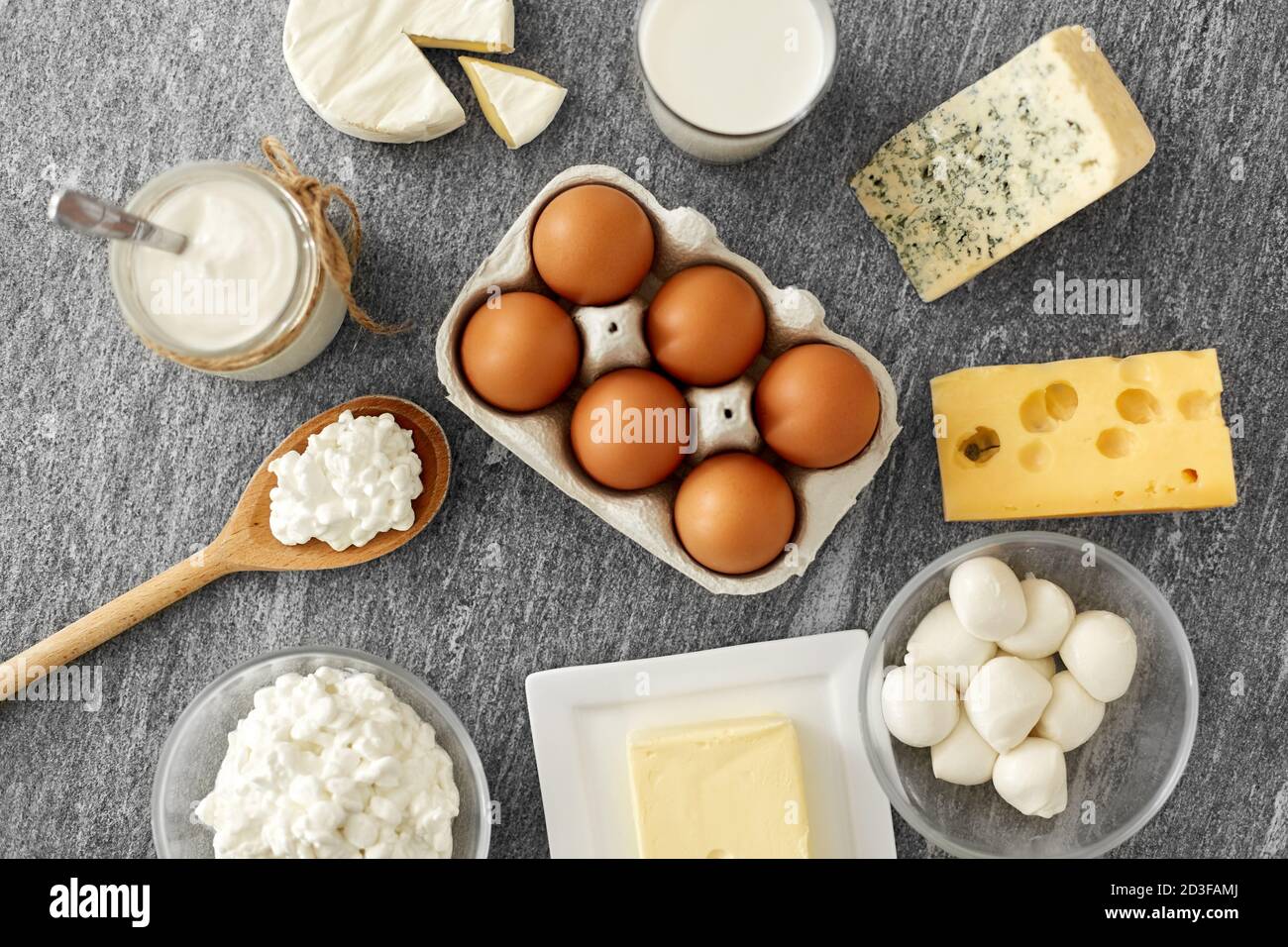 milk, yogurt, eggs, cottage cheese and butter Stock Photo Alamy
