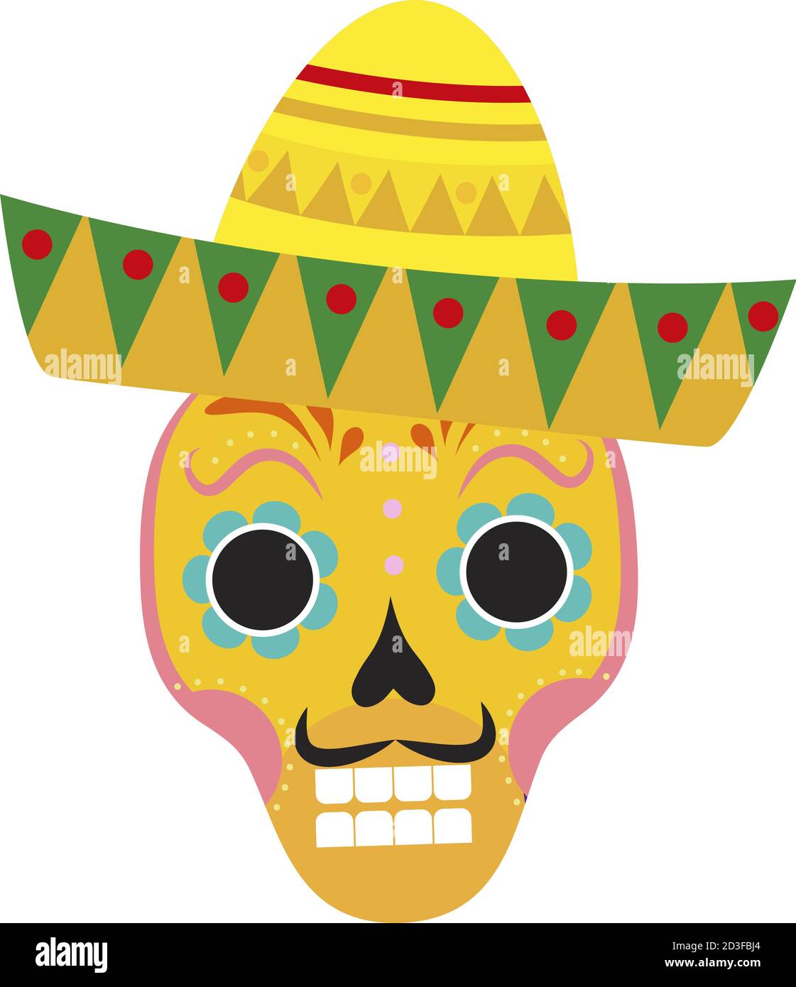 Day of death skull in sombrero flat icon, cartoon style. Vector illustration Stock Vector