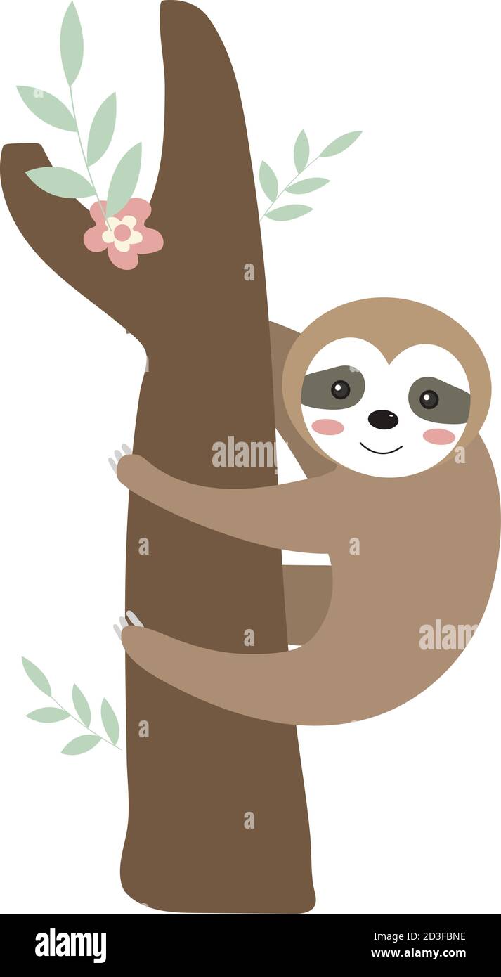 Cute sloth icon flat, cartoon style. Vector illustration Stock Vector