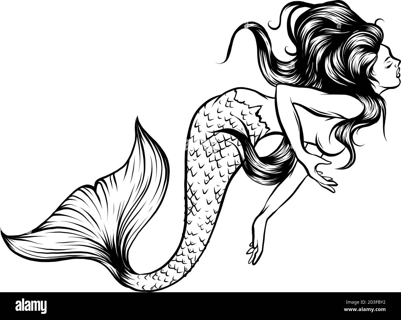 mermaid watercolor vector silhouette illustration graphic art Stock Vector