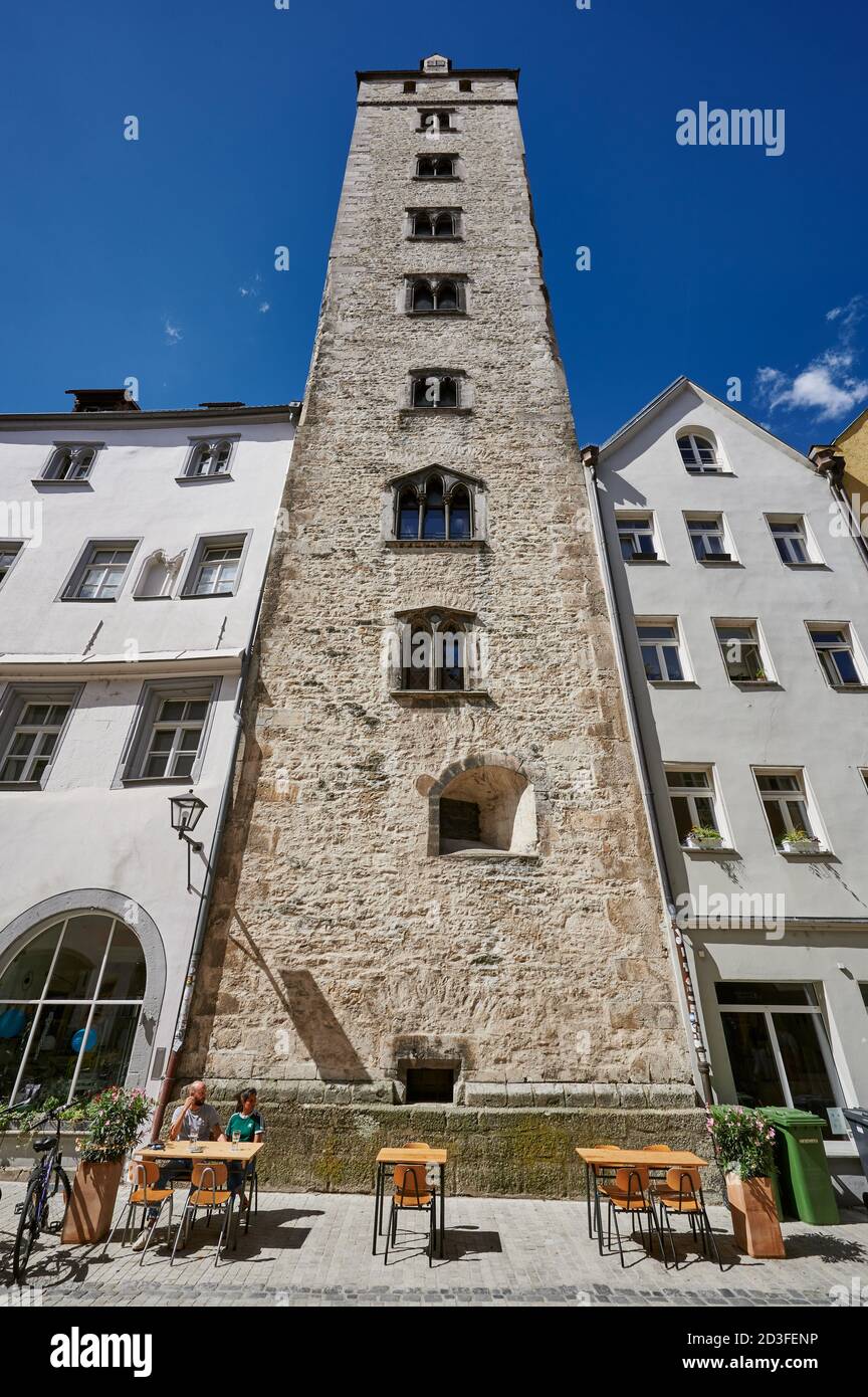 the Golden Tower of Regensburg , Bavaria, Germany Stock Photo