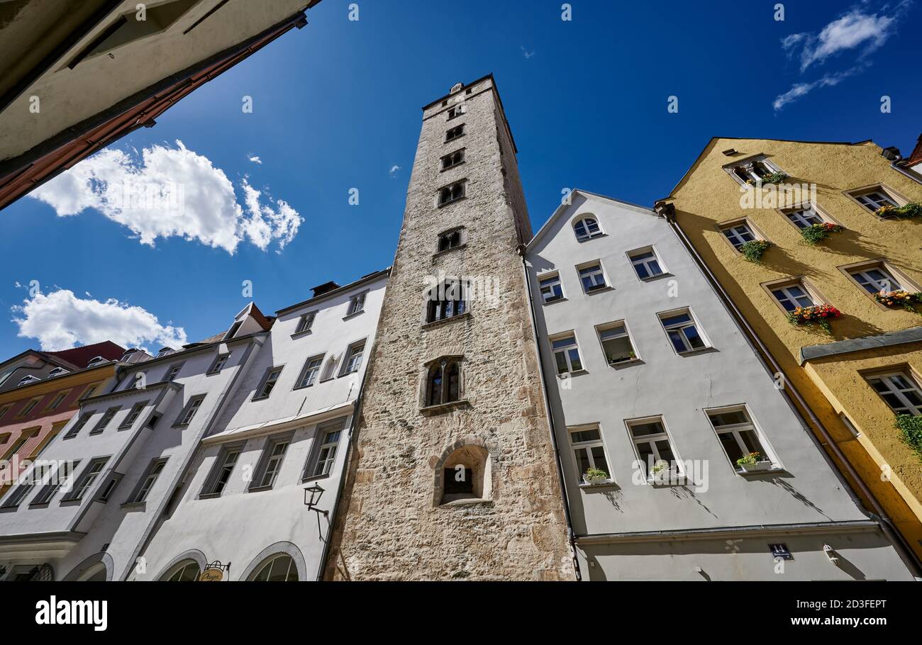 the Golden Tower of Regensburg , Bavaria, Germany Stock Photo