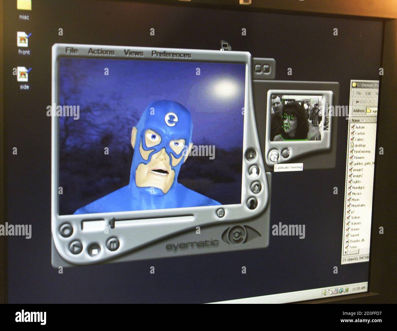 A 3D avatar created using eyePublish, animation software from Eyematic, is  shown on a computer screen at Eyematic's display at the Spring Internet  World conference and exhibition March 14, 2001 in Los