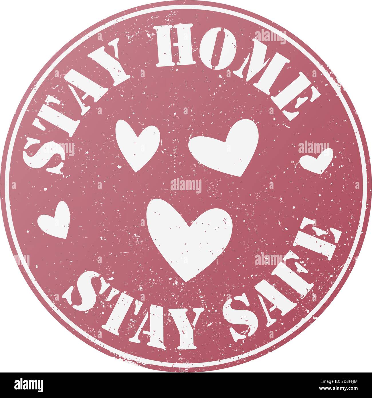 grungy round STAY HOME, STAY SAFE stamp or badge with hearts vector illustration Stock Vector