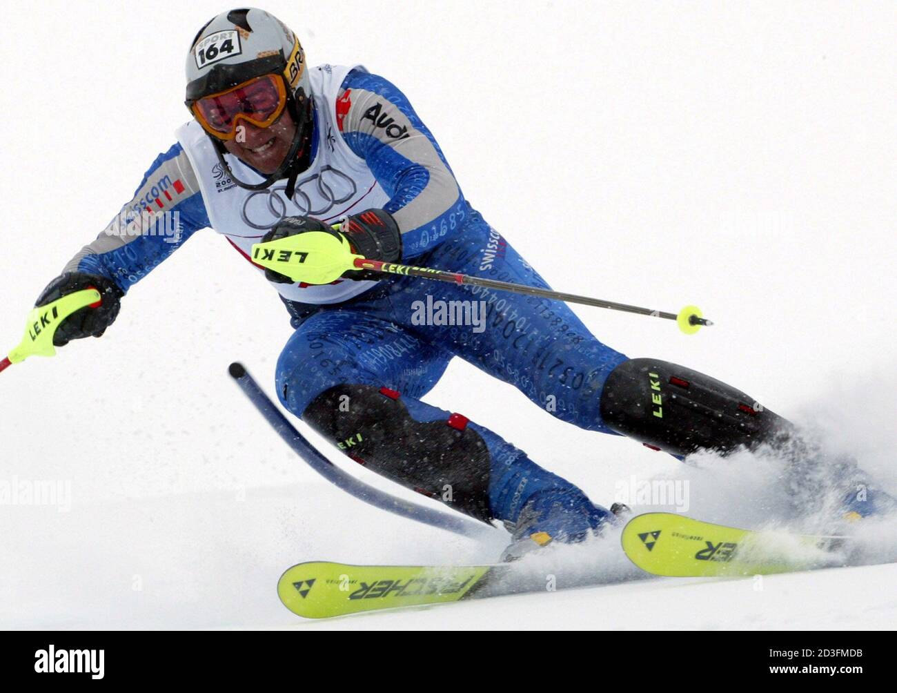 Silvan Zurbriggen of Switzerland in action during the Combined event at the  World Alpine Skiing Championships in St. Moritz on February 6, 2003. Bode  Miller of the United States won the Gold