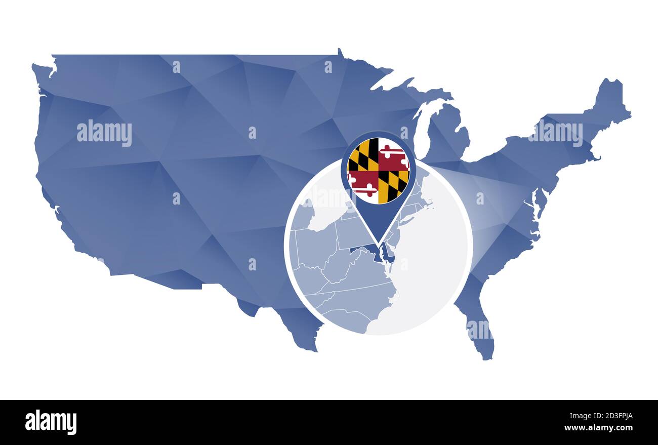 Maryland State magnified on United - Maryland State Magnified On United States Map Abstract Usa Map In Blue Color Vector Illustration 2D3FPJA