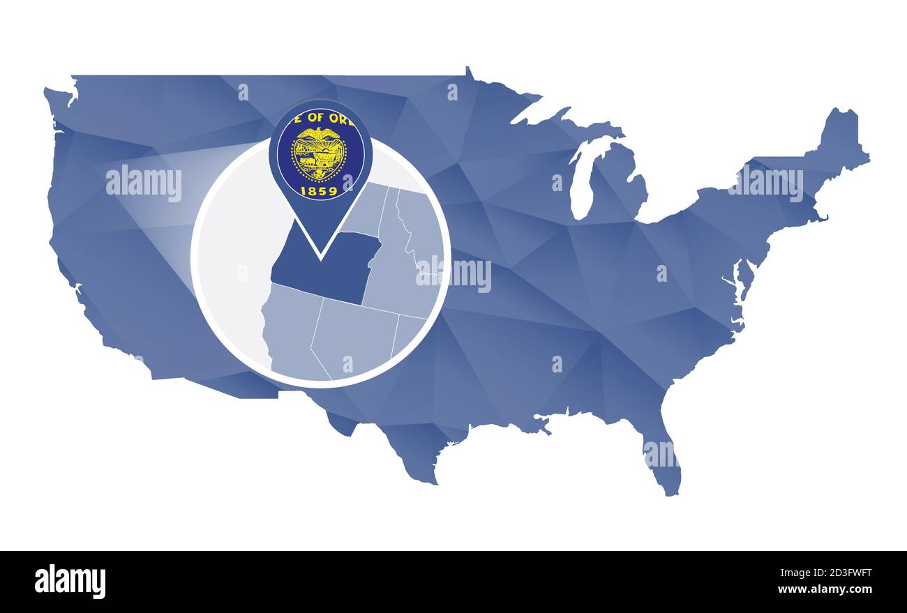 Vector United States Map With Blue - Oregon State Magnified On United States Map Abstract Usa Map In Blue Color Vector Illustration 2D3FWFT