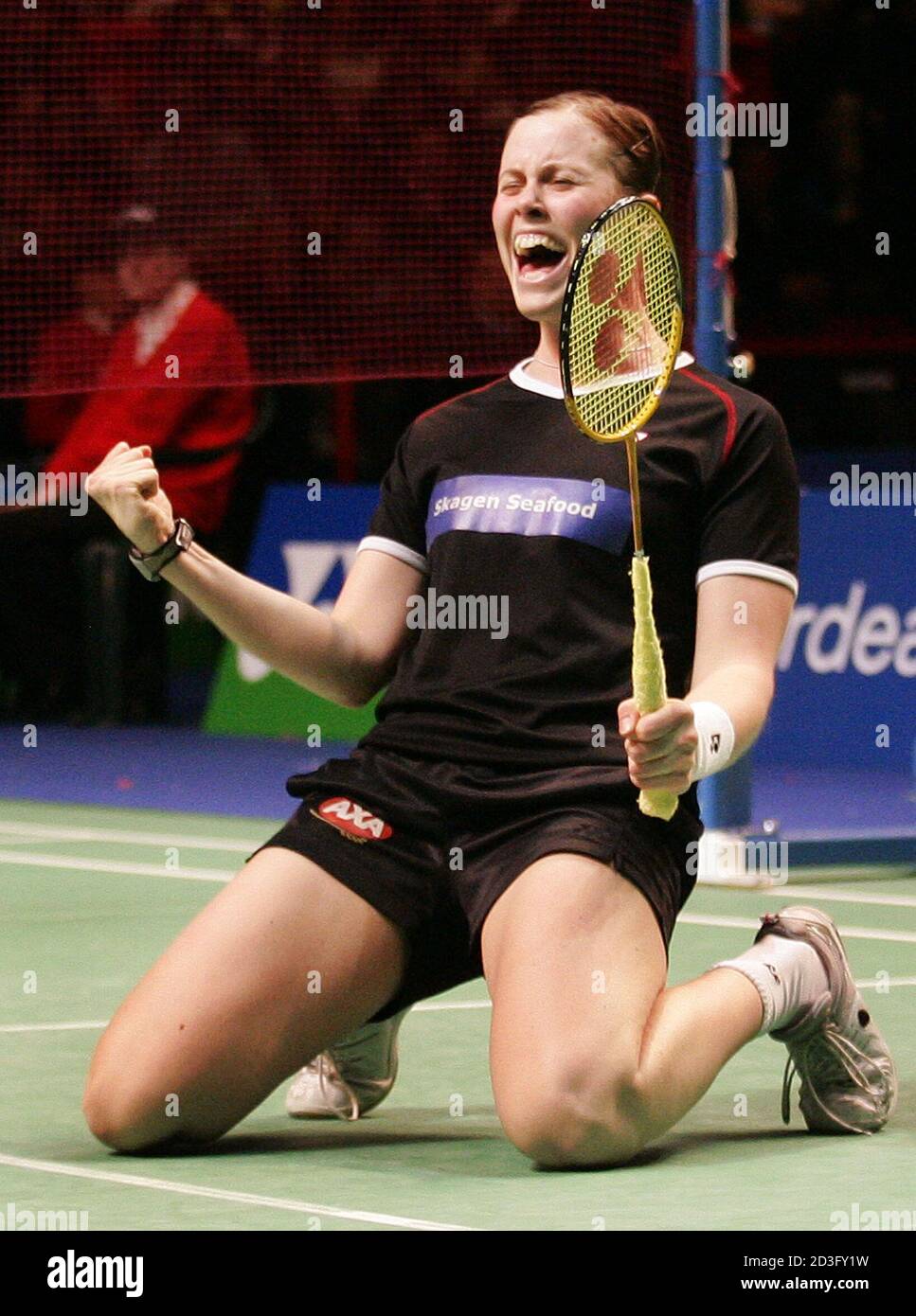 Denmark's Kamilla Rytter Juhl celebrates win during the All England Open  Badminton Championships in Birmingham. Denmark's Kamilla Rytter Juhl  celebrates beating England's Robert Blair and Natalie Munt with Thomas  Laybourn during their
