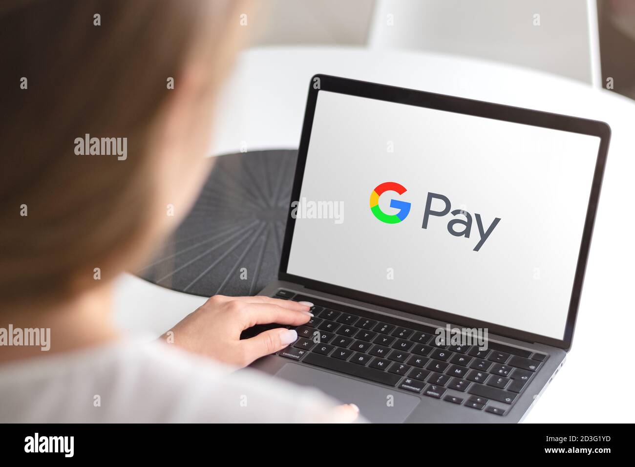 Guilherand-Granges, France - October 08, 2020. Smartphone with Google Pay logo. Digital wallet platform and online payment system. Stock Photo