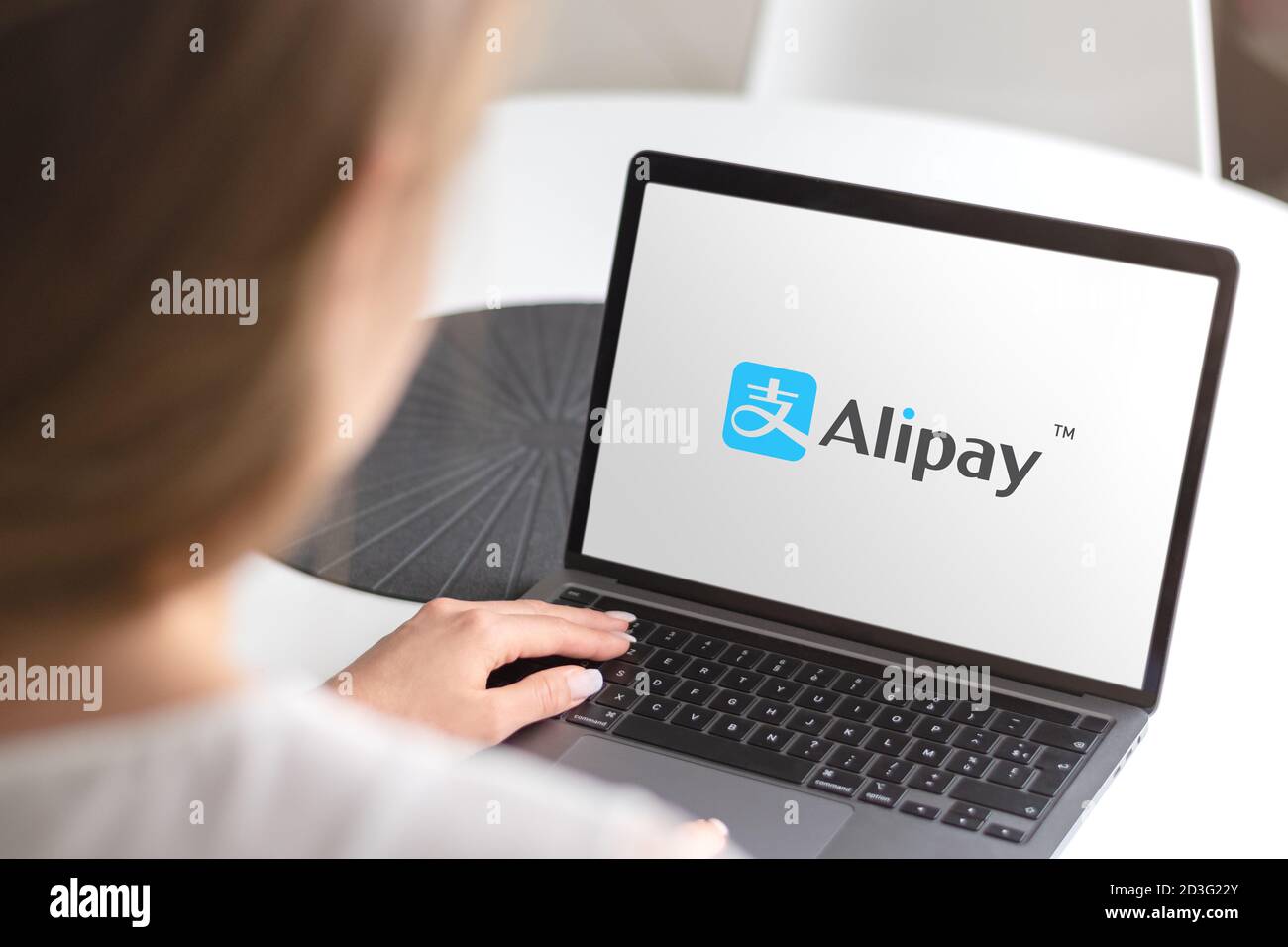 Guilherand-Granges, France - October 08, 2020. Notebook with Alipay logo. Chinese mobile and payment platform. Online money transfers. Stock Photo