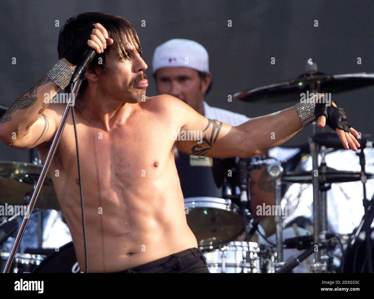 Red Hot Chili Peppers leader singer Anthony Kiedis performs as the group  support [U2 ] at Slane Castle, County Meath August 25, 2001. [U2, who are  touring with their "Elevation Tour 2001"