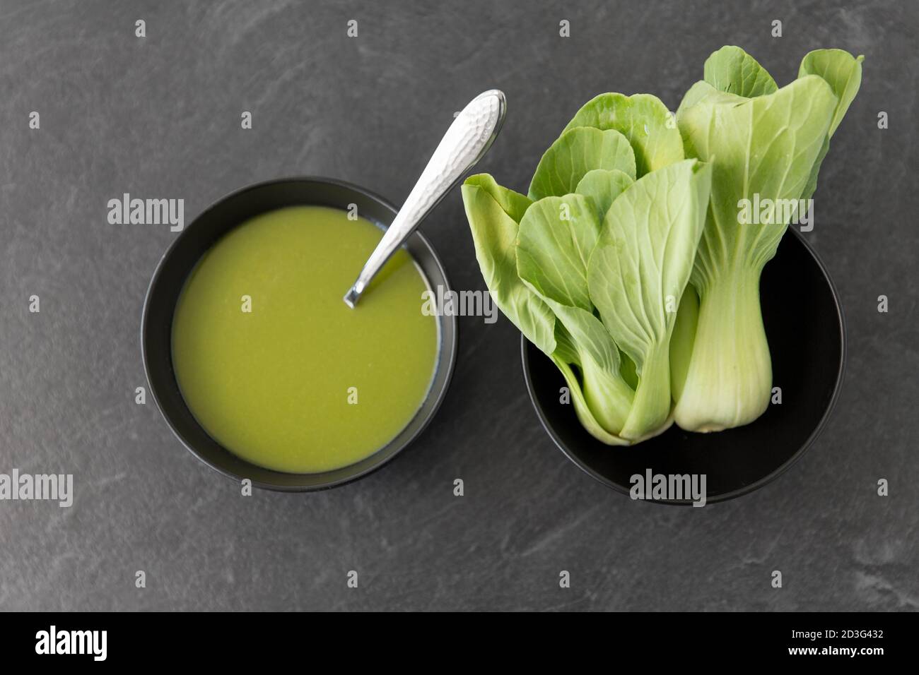 bok choy chinese cabbage cream soup in bowl Stock Photo