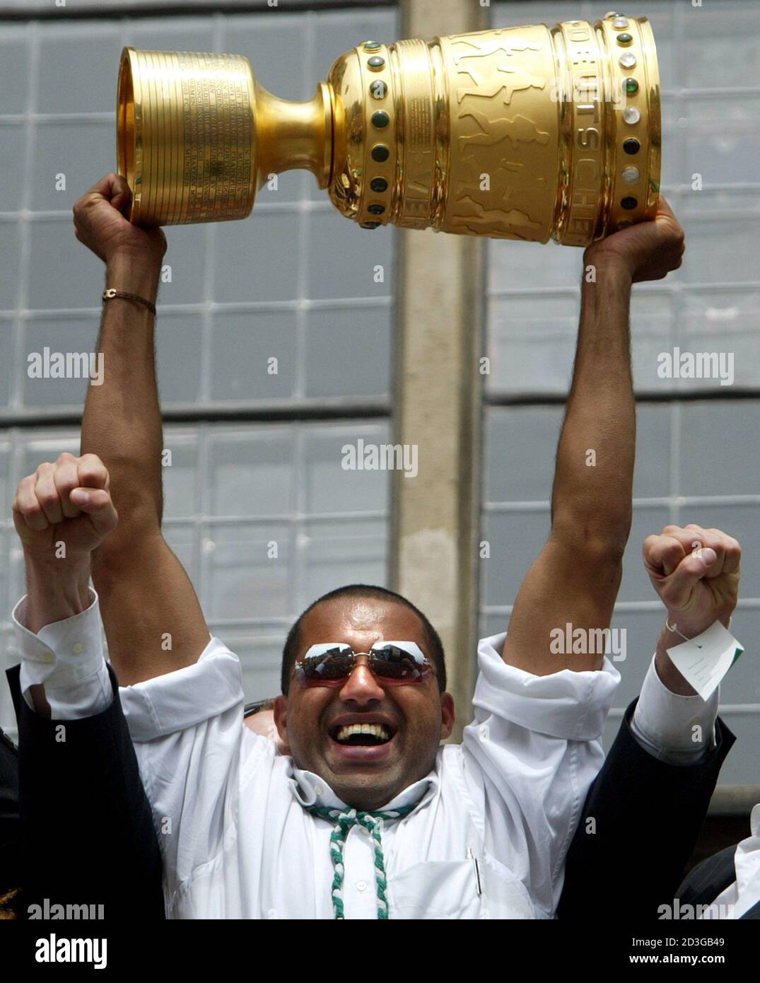 Werder Bremen S Ailton From Brazil Lifts Up The German Soccer Cup Trophy While Celebrating On The Balcony At Bremen S Town Hall May 30 2004 Werder Bremen Sealed The Double The Championships