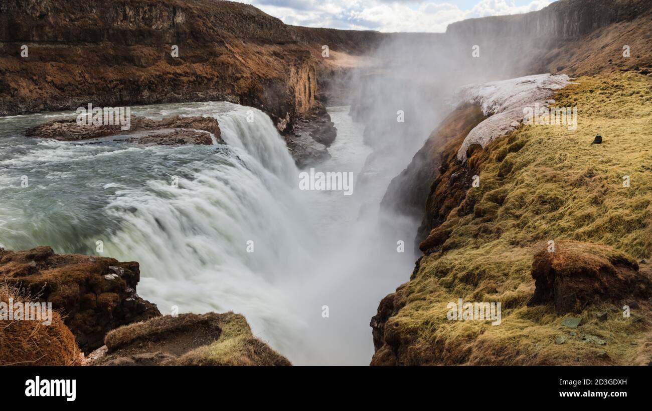 Gullfoss waterfall in spring, Iceland Stock Photo