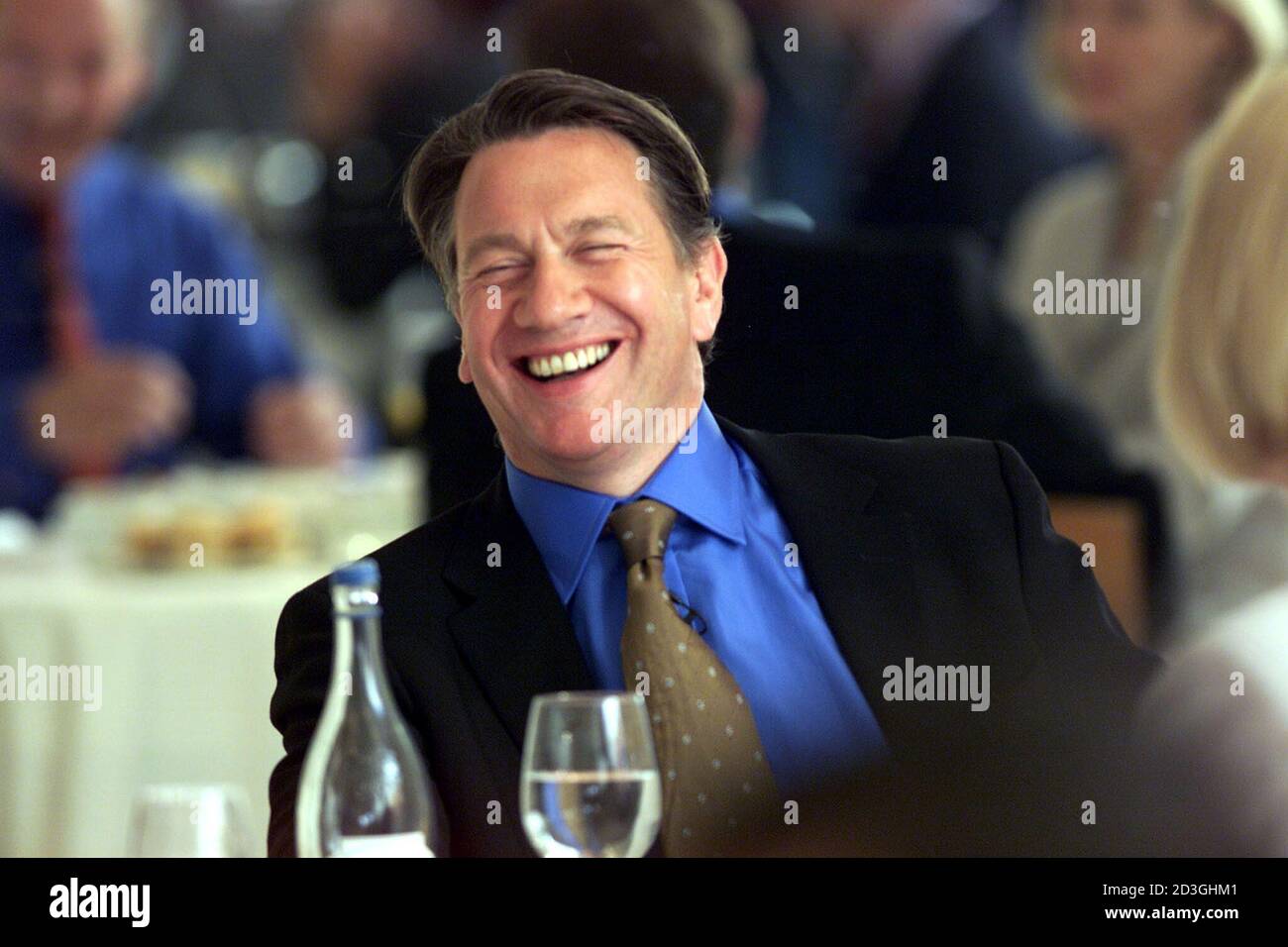Britain's Shadow Chancellor Michael Portillo laughs as he officially launches his campaign manifesto for the leadership of the British Conservative Party June 21, 2001 at the Avenue Restaurant in London. Speaking at the official launch, Portillo told his audience of supporters that the Conservative Party needed to have the courage to make a change. BR Stock Photo