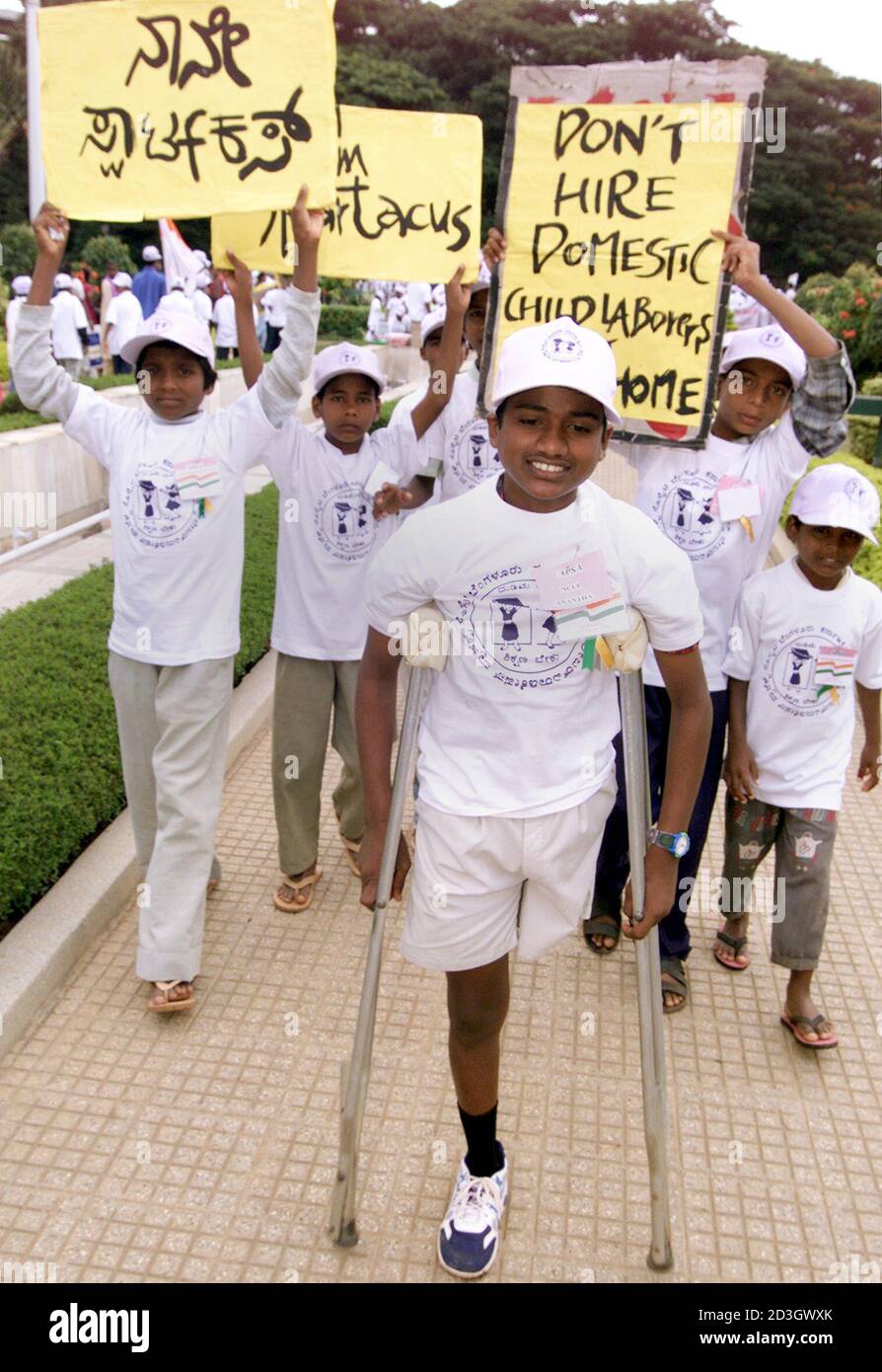 Eleven Year Old Physically Challenged Indian Boy Ananth Attends A School Children S Rally To Observe World Day Against Child Labour In Bangalore June 12 04 Hundreds Of Indian School Children Attended The Rally Eleven Year Old Physically Challenged Indian Boy Ananth Attends A School Children S Rally To Observe World Day Against Child Labour In Bangalore June 12 04 Hundreds Of Indian School Children Attended The Rally