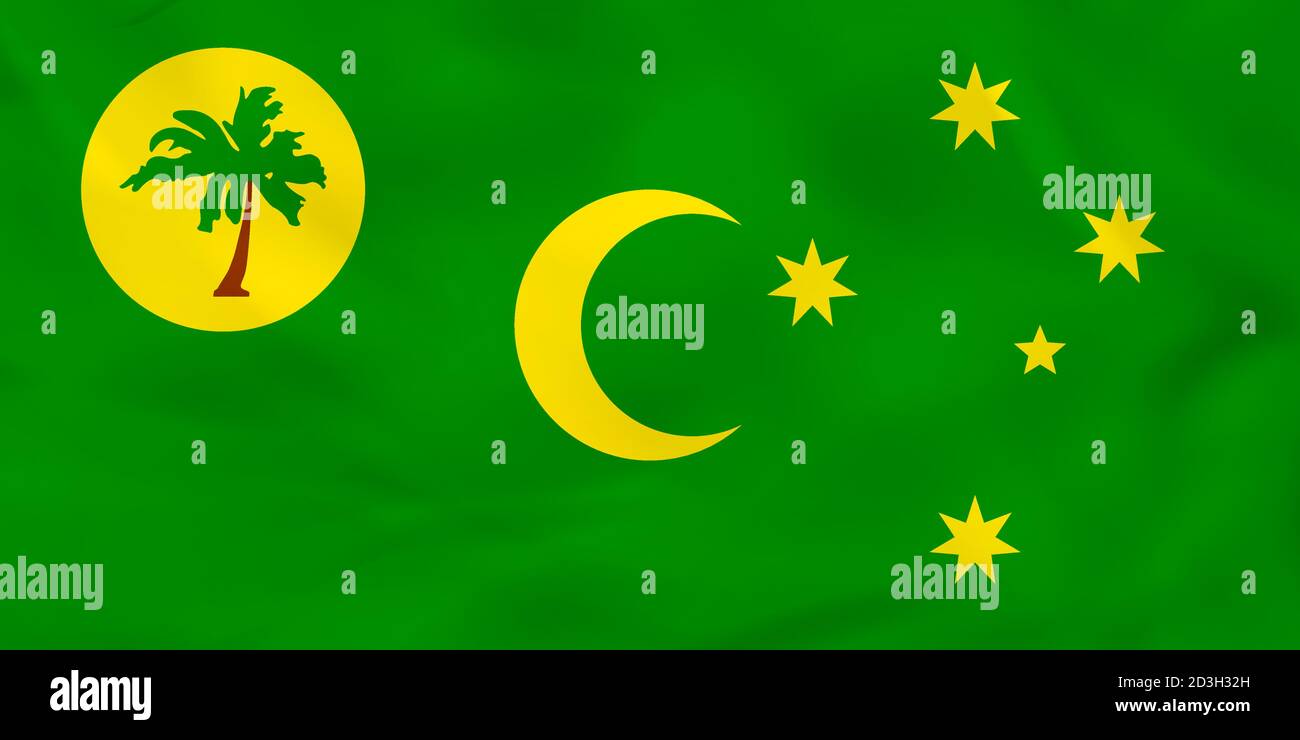 Cocos Islands waving flag. Cocos Islands national flag background texture. Vector illustration. Stock Vector