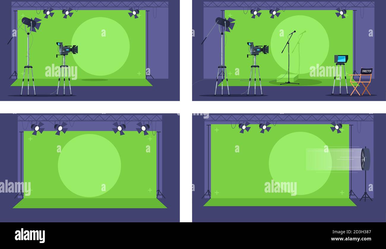Green screen semi flat vector illustration set Stock Vector