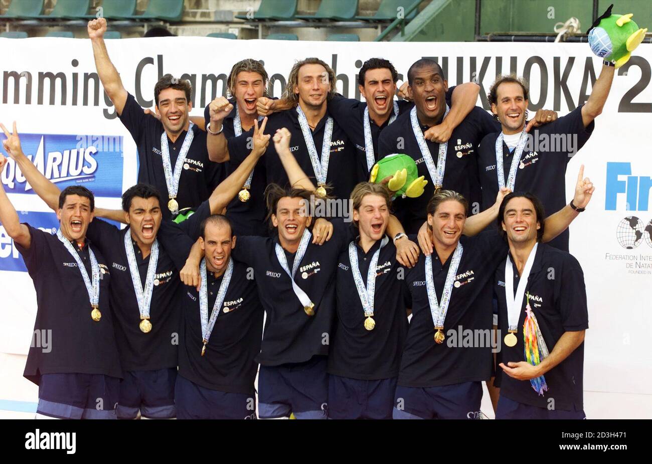 SPAIN WATER POLO TEAM MEMBERS CELEBRATE THEIR GOLD MEDALS IN MEN'S