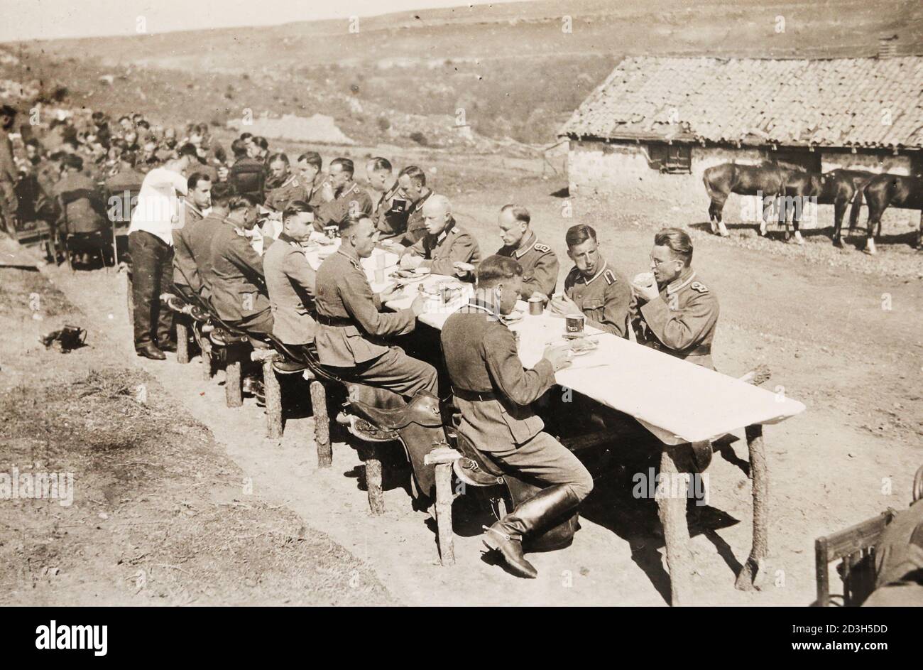 Lunch for German officers during the World War II. Stock Photo