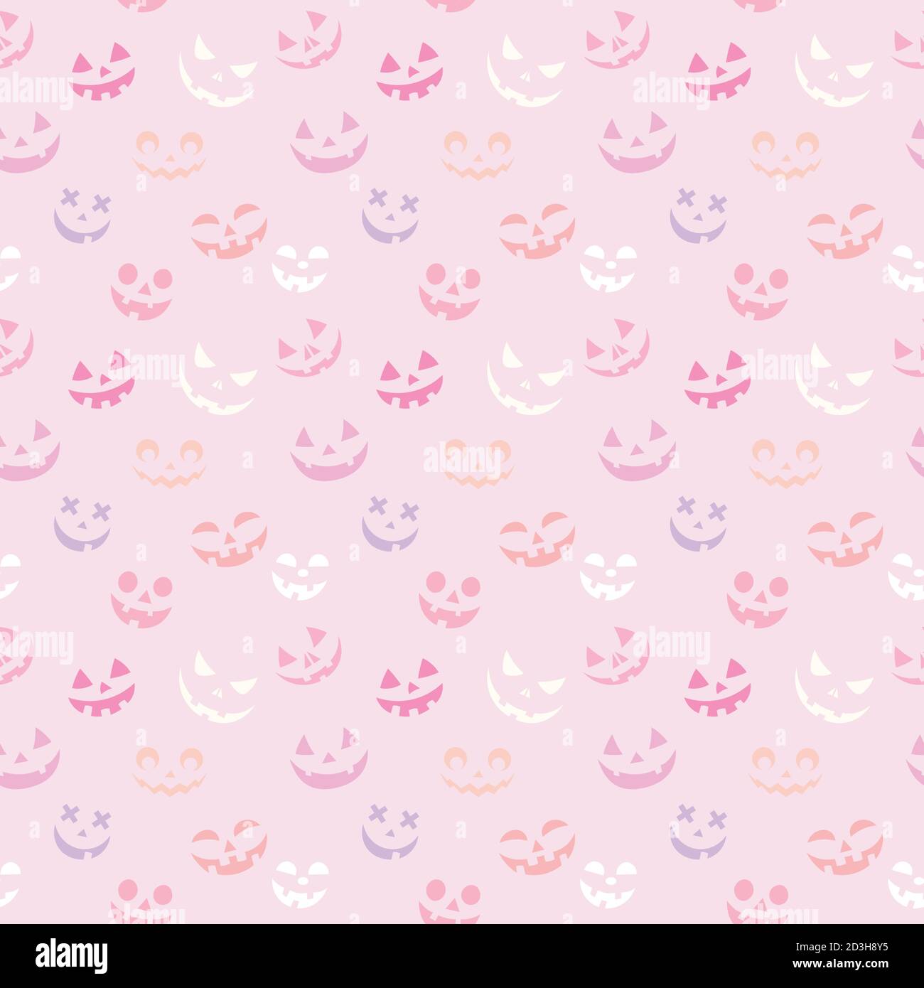 Pink Halloween repeat pattern vector design with pumpkin faces Stock
