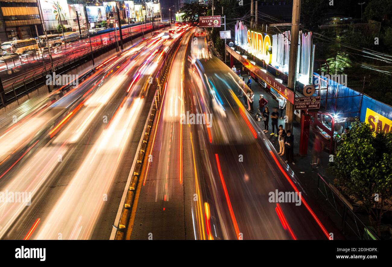 trail lights from vehicles in major highway in Metro Manila, Philippines. Stock Photo