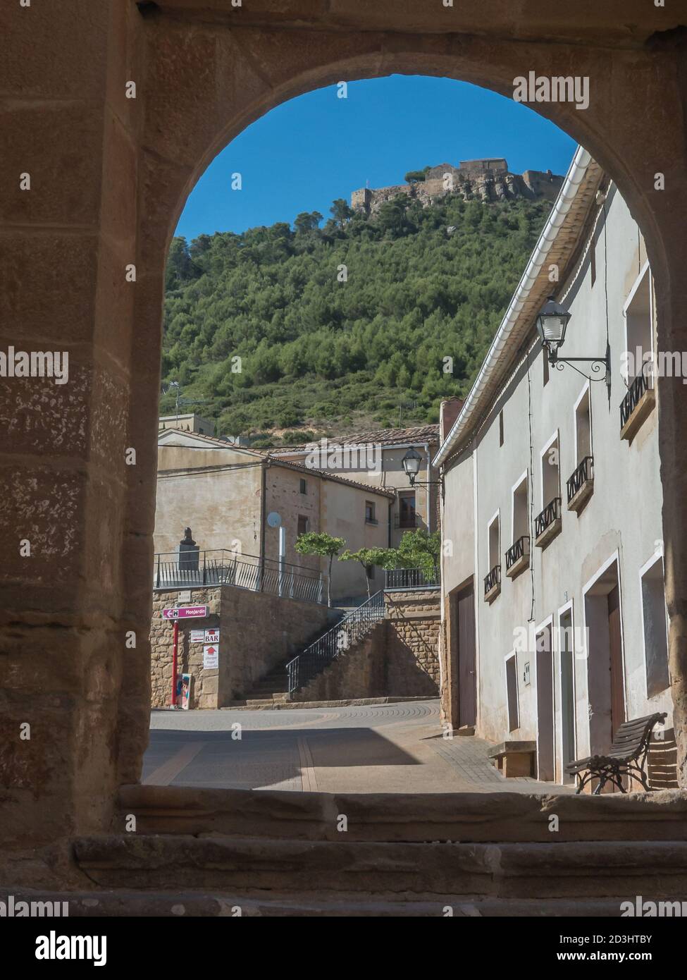 VILLAMAYOR DE MONJARDIN, SPAIN - Aug 17, 2014: Buildings in Villamayor de Monjardin of the Way of St. James in S Stock Photo